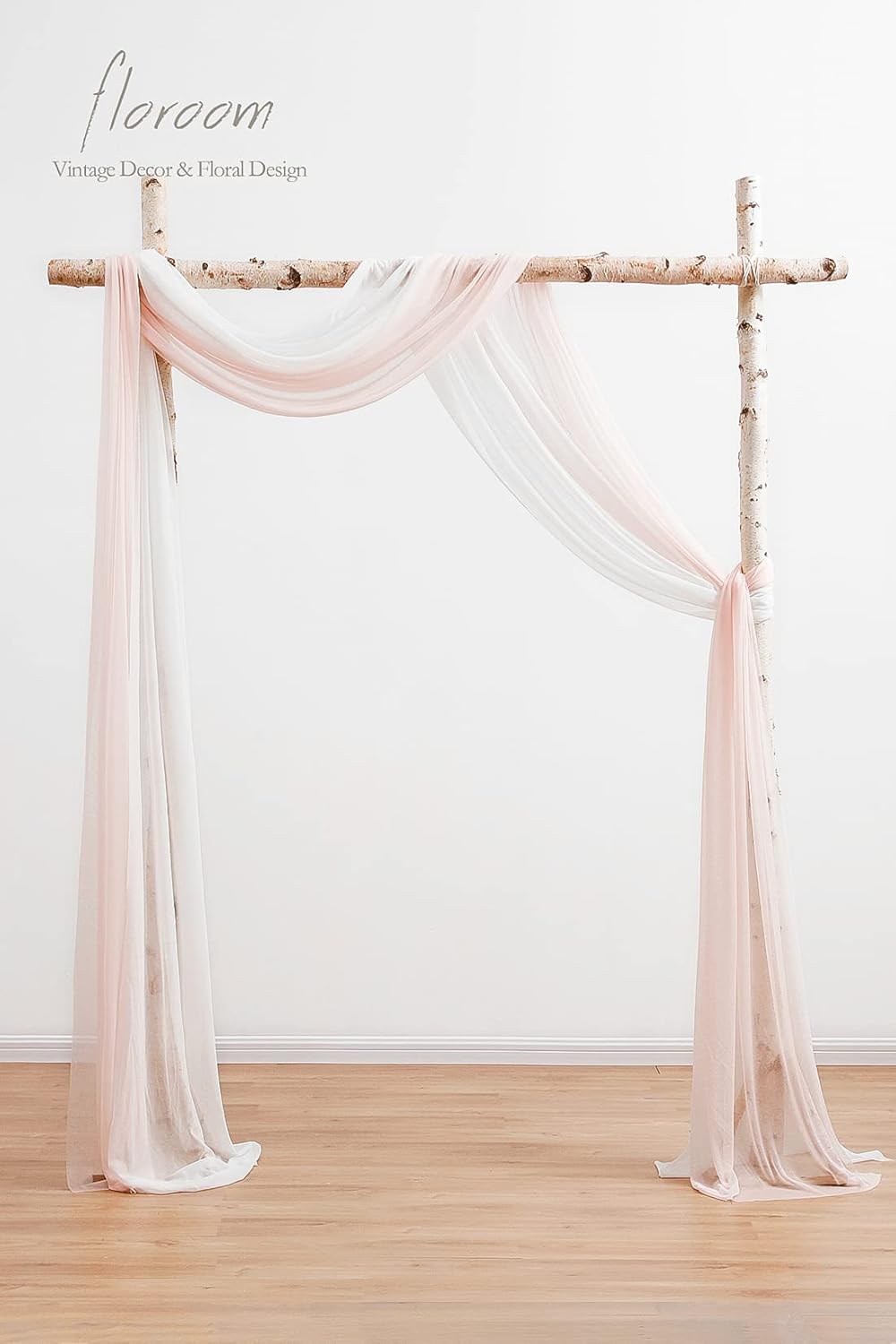 Floroom Wedding Arch Draping Fabric 2 Panels 20Ft Chiffon Fabric Drapes Arbor Drapery Wedding Ceremony Reception Swag Decorations (Blush & White)
