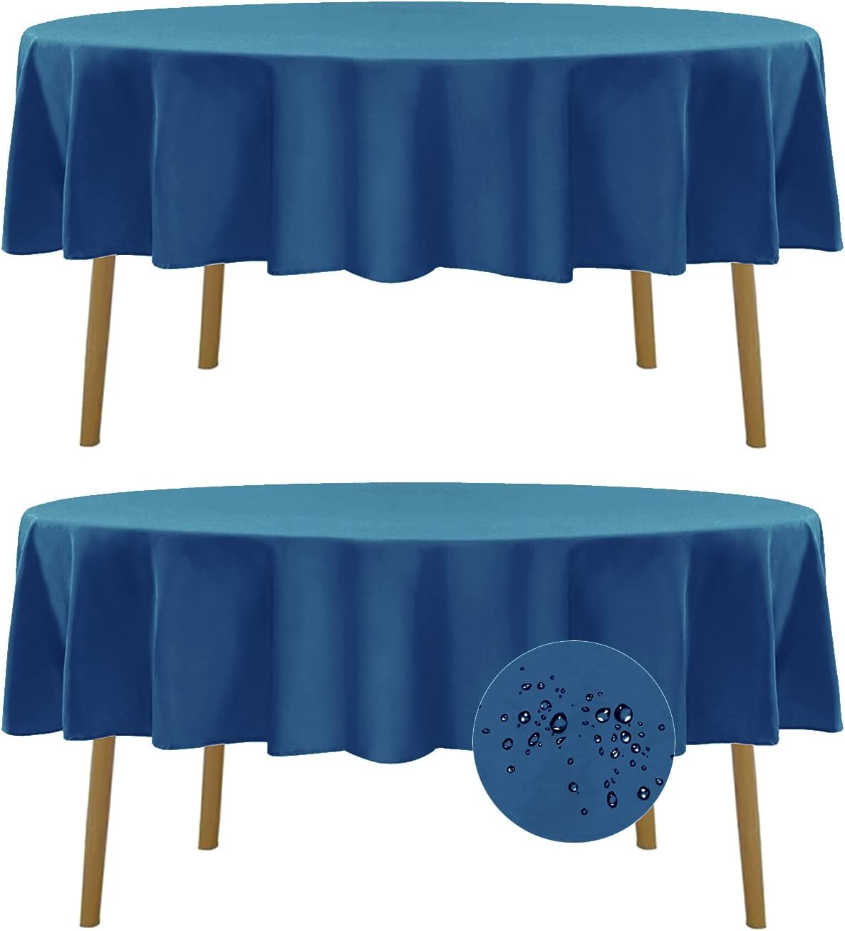 Fokitut 2 Pack Waterproof Round Tablecloth, 90 Inch, Stain Resistant and Wrinkle Polyester Table Cloth, Fabric Table Cover for Kitchen Dining, Wedding, Party, Holiday Dinner-Mediterranean Blue