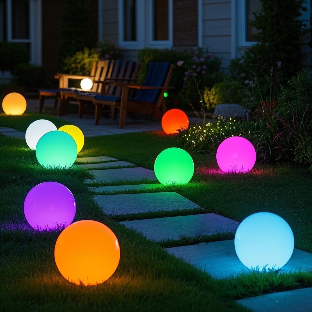 10-Inch LED Ball Light, Rechargeable Dimmable LED Glowing Orb Light w/Remote, 16 RGB Color Changing Globe Floor Lamp, Indoor/Outdoor Waterproof Mood Lamp for Home Lawn Party Pool Decor