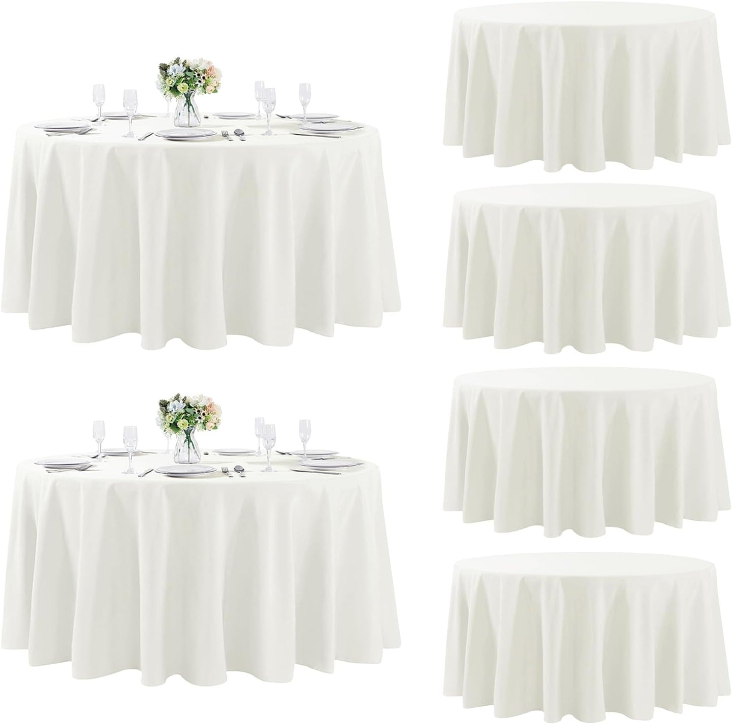 Fokitut 6 Pack Round Tablecloth, 108 Inch, Stain Resistant and Wrinkle Polyester Table Cloth, Fabric Table Cover for Kitchen Dining, Wedding, Party, Holiday Dinner-Ivory