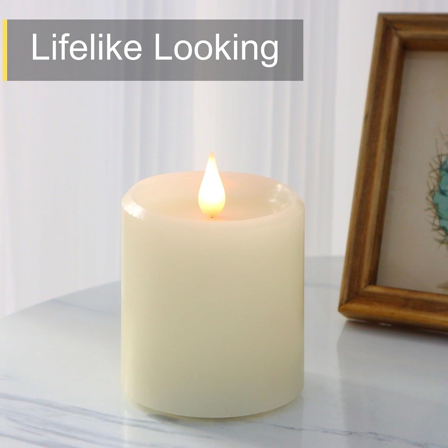 Flameless Candles Battery Operated with Remote Timer, 3D Moving Flame Flickering, Last 600+ Hours Battery Candles, Set of 3 Ivory Real Wax Electric LED Candle, 3" x 3"