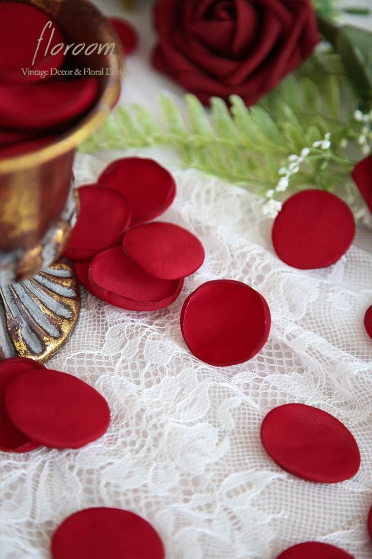 Floroom 500pcs Rose Petals Dark Red Faux Silk Flower Petals for Wedding Flower Girl Basket Aisle Scatter Dinner Table Centerpieces Party Confetti Bridal Shower Romantic Night Decoration