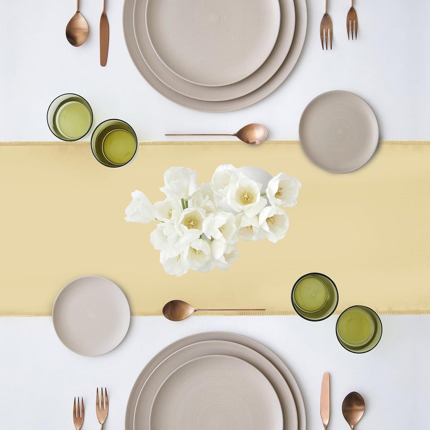 10 Pack Satin Table Runner 12 x 108 Inch Long Champagne Silk Table Runner for Wedding Party Banquet Birthday Decoration