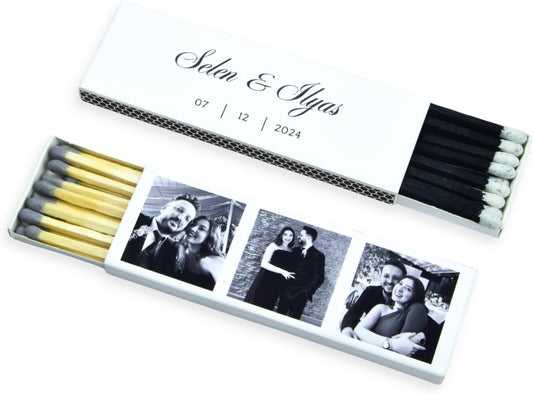 10 Boxes - Customized Matchboxes Colorful Tips (Wedding Design #5, 4" Matchboxes) (4" Matchsticks, Wedding Design #3)