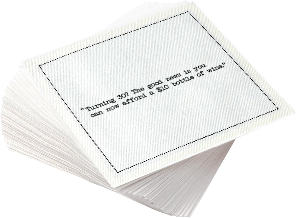 Five Star Napkins 30th Birthday Quotes White Cotton Cocktail Napkins, Beverage Napkins, Bar Napkins, Cloth Napkins, Party Napkins, Events, Holidays, Weddings, Birthdays, Disposable, 4.5" x 4.5"- (50x)