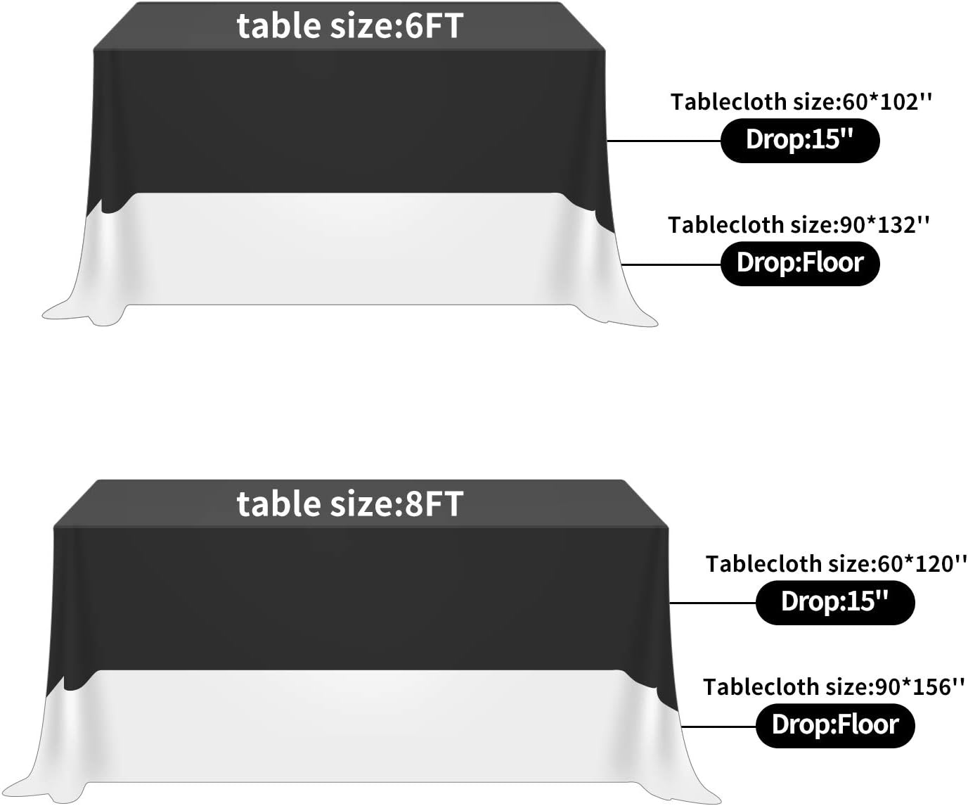 Fokitut 12 Pack Waterproof Rectangle Tablecloth, 60x120 Inch,Stain Resistant and Wrinkle Polyester Table Cloth, Fabric Table Cover for Kitchen Dining, Wedding, Party, Holiday Dinner-Black