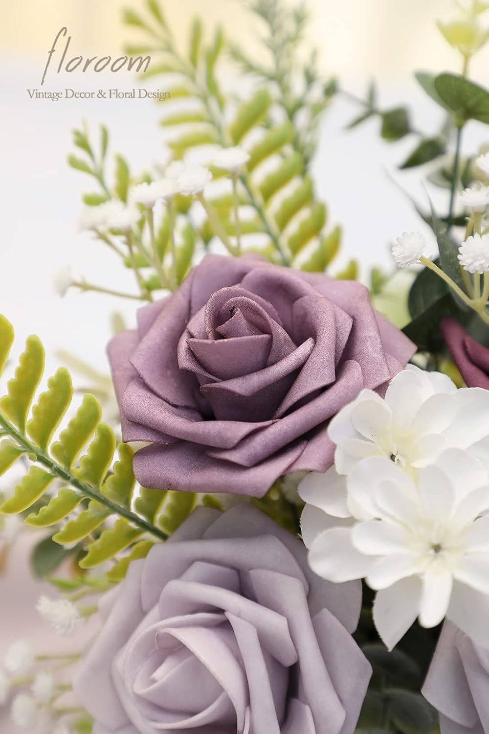 Floroom Artificial Flowers 25pcs Real Looking Plum Ombre Colors Foam Fake Roses with Stems for DIY Wedding Bouquets Bridal Shower Floral Centerpieces Party Tables Home Decorations