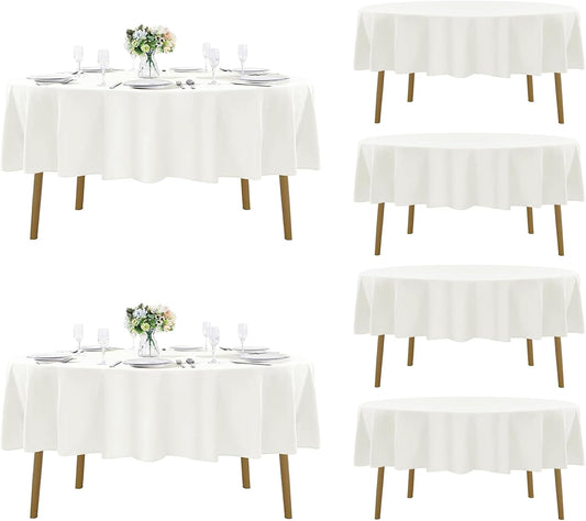 Fokitut 6 Pack Round Tablecloth, 90 Inch, Stain Resistant and Wrinkle Polyester Table Cloth, Fabric Table Cover for Kitchen Dining, Wedding, Party, Holiday Dinner-Ivory