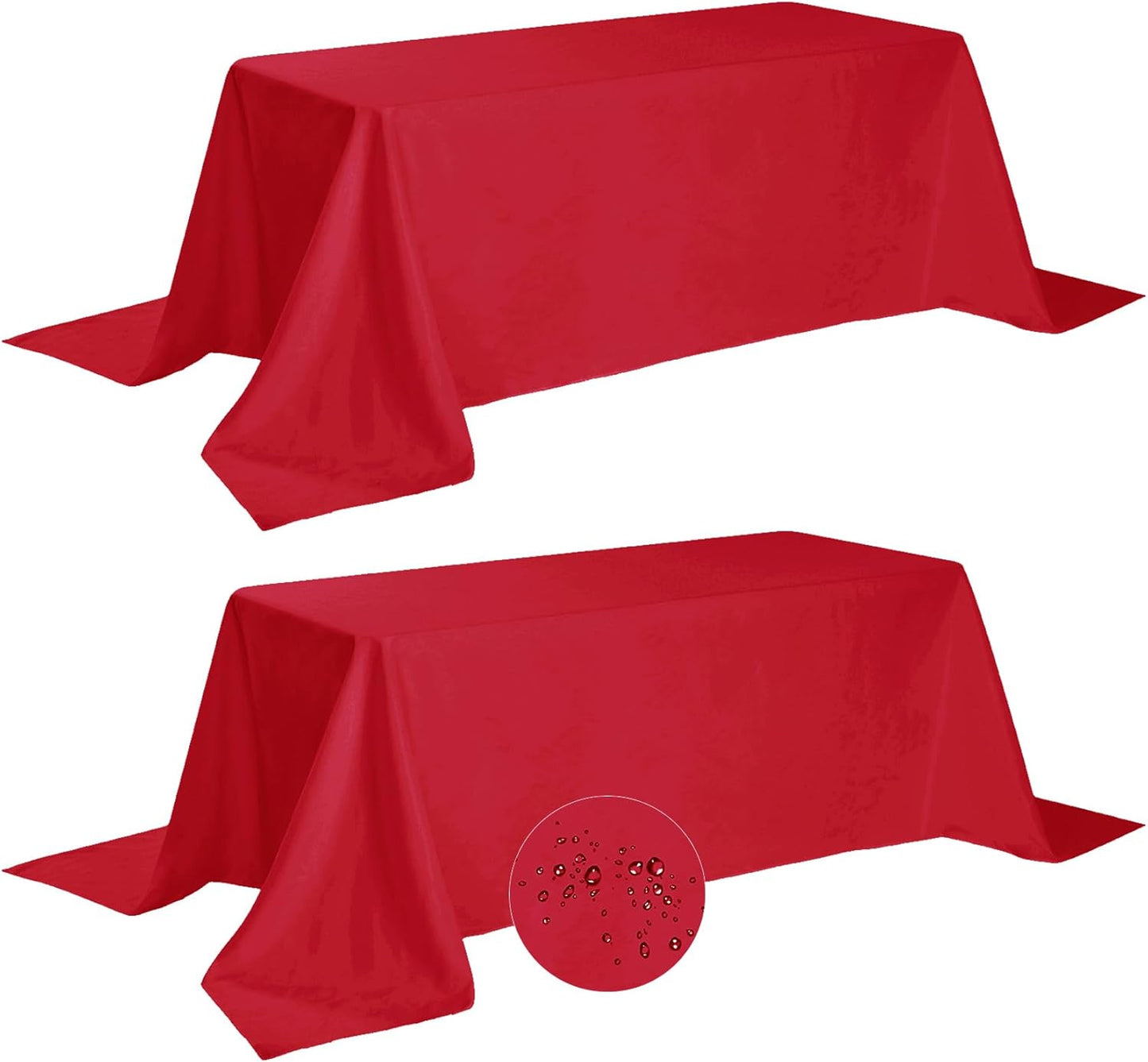 Fokitut 2 Pack Waterproof Rectangle Tablecloth, 90x156 Inch,Stain Resistant and Wrinkle Polyester Table Cloth, Fabric Table Cover for Kitchen Dining, Wedding, Party, Holiday Dinner-Red