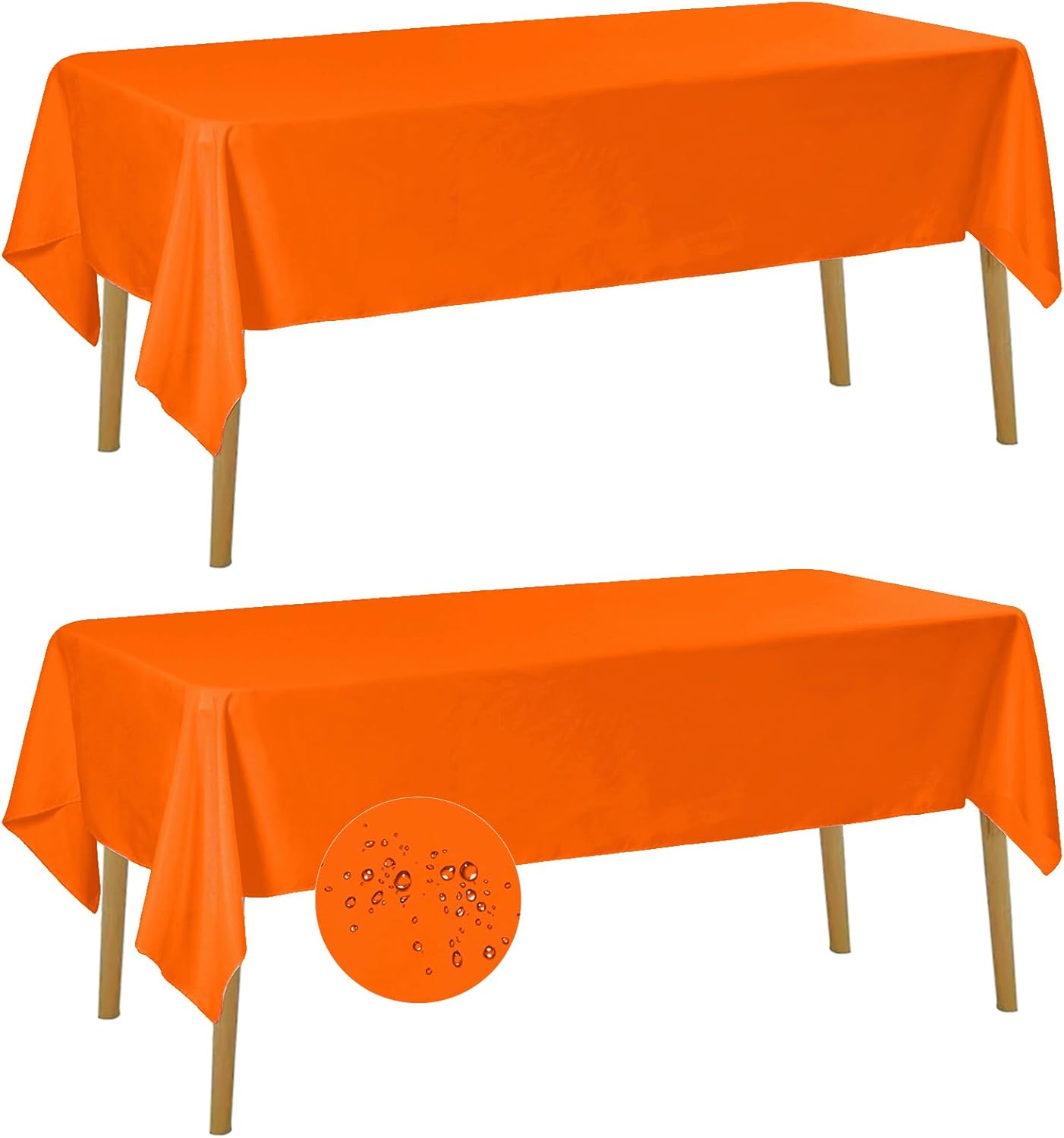 Fokitut 2 Pack Waterproof Rectangle Tablecloth, 60x84 Inch, Stain Resistant and Wrinkle Polyester Table Cloth, Fabric Table Cover for Kitchen Dining, Wedding, Party, Holiday Dinner-Orange