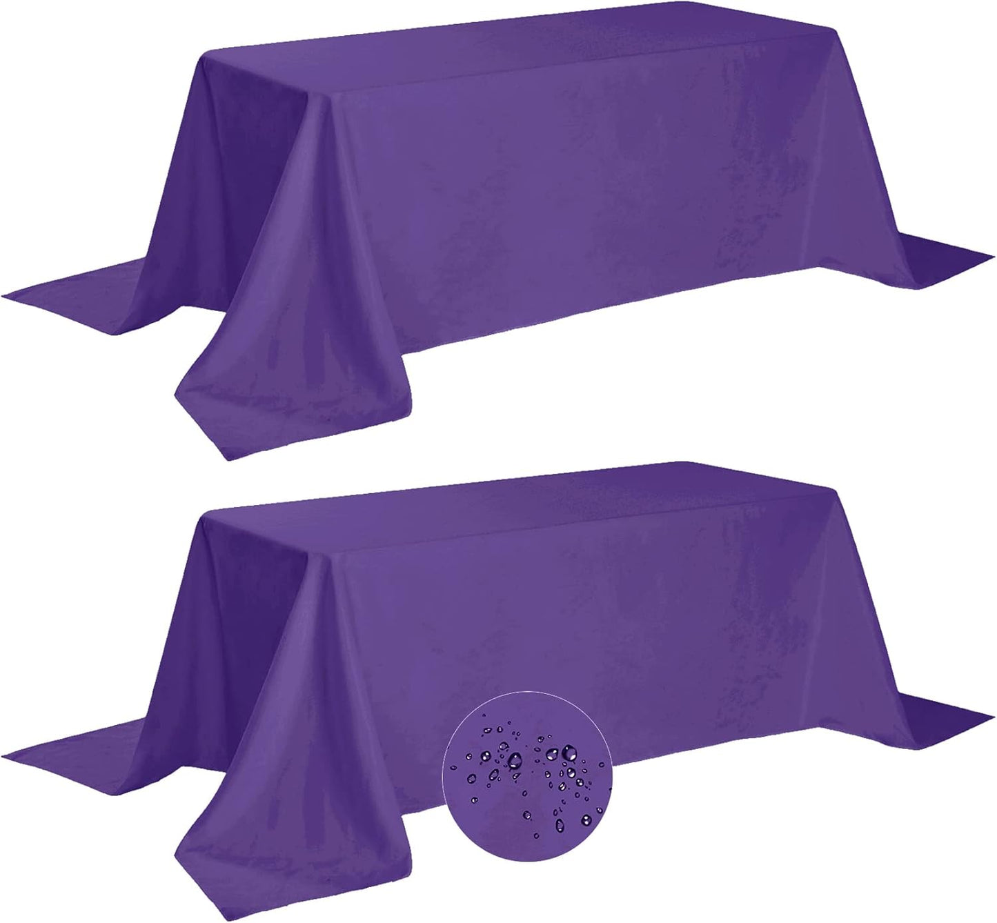 Fokitut 2 Pack Waterproof Rectangle Tablecloth, 90x156 Inch,Stain Resistant and Wrinkle Polyester Table Cloth, Fabric Table Cover for Kitchen Dining, Wedding, Party, Holiday Dinner-Purple