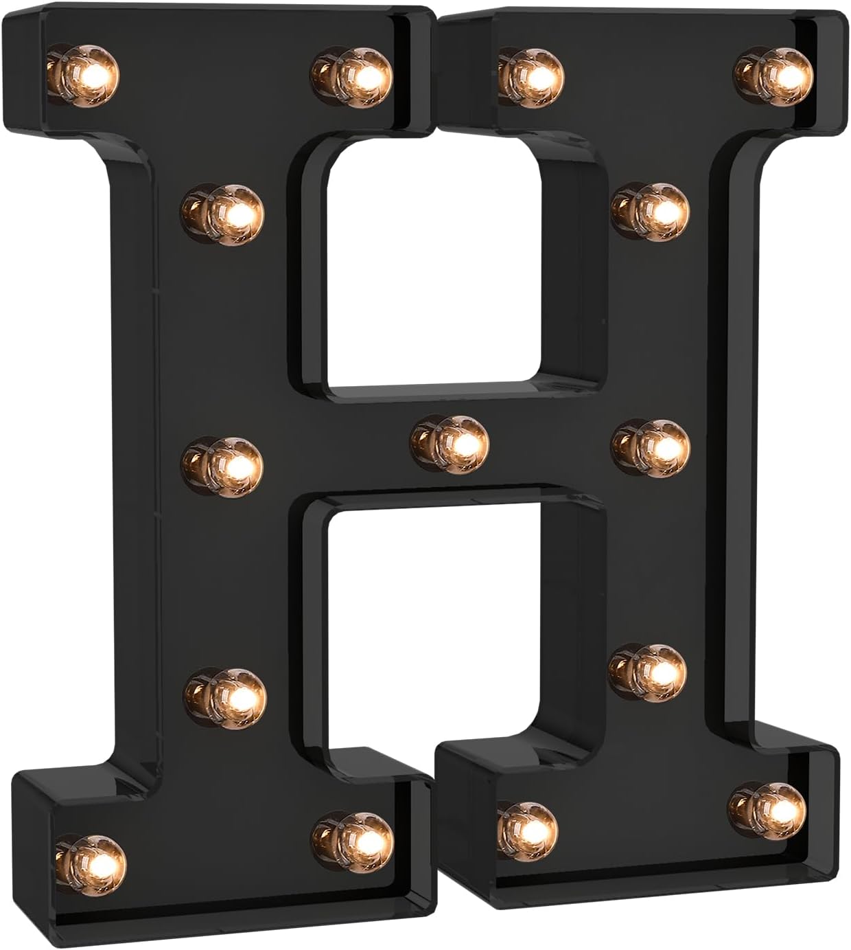 Foaky Black LED Letter Lights for Room Decor - Bedroom Wall Decor, Alphabet Lights for Home, Wedding, Party - Battery Operated （H）