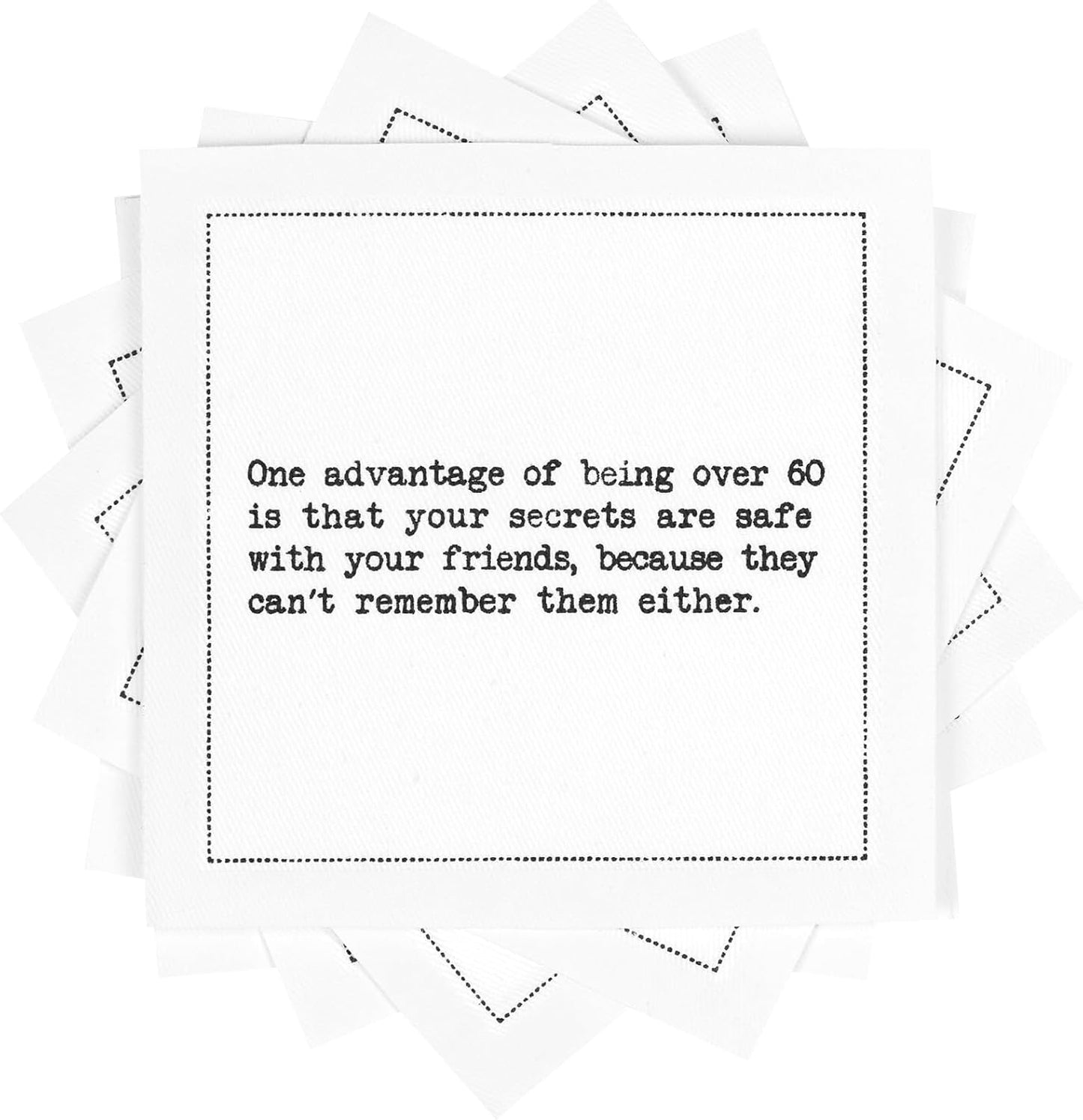 Five Star Napkins 60th Birthday Quotes White Cotton Cocktail Napkins, Beverage Napkins, Bar Napkins, Cloth Napkins, Party Napkins, Events, Holidays, Weddings, Birthdays, Disposable, 4.5" x 4.5"- (50x)