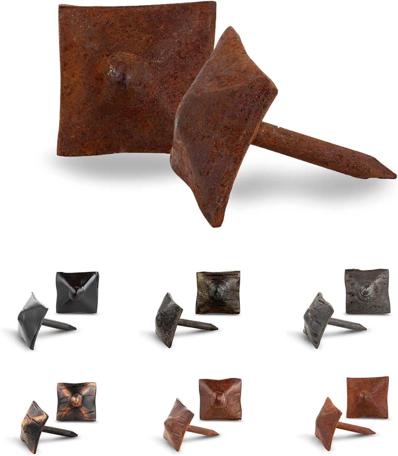 100 Pack 0.75" Square Head Iron Clavos Decorative Nails – Rusted – Handmade Rustic Square Fasteners for Farmhouse Shutters, Faux Wood, Barn Doors, Shutters, and Gates – Ornamental Wood Accent