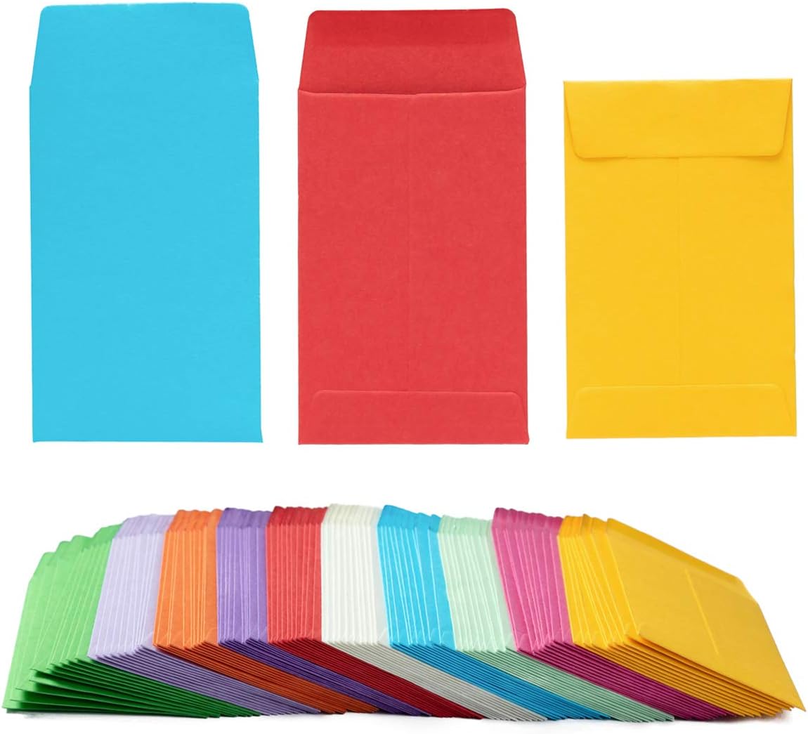 100 Pieces Colorful Small Coin Envelopes Self-Adhesive Seed Envelopes Mini Parts Small Items Storage Packets Envelopes for Garden, Office or Wedding Gift (2.25×3.5 inch)