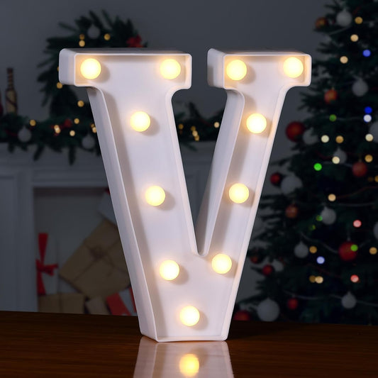 Foaky LED Letter Lights Sign Marquee Light Up Letters Sign for Night Light Wedding/Birthday Party Battery Powered Christmas Lamp Home Bar Decoration(V)