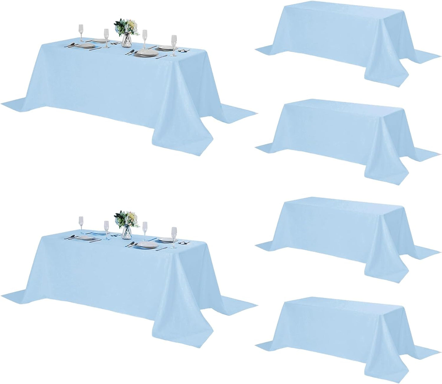 Fokitut 6 Pack Rectangle Tablecloth, 90x156 Inch, Stain Resistant and Wrinkle Polyester Table Cloth, Fabric Table Cover for Kitchen Dining, Wedding, Party, Holiday Dinner-Blue Mist