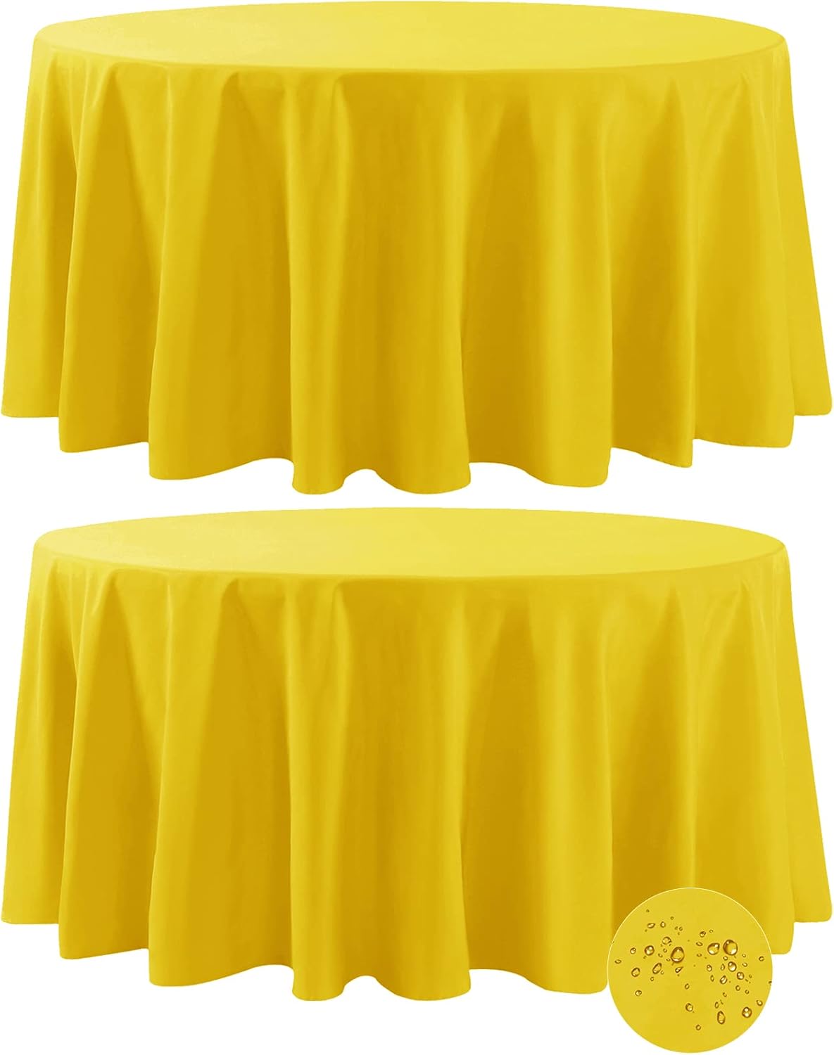 Fokitut 2 Pack Waterproof Round Tablecloth, 120 Inch, Stain Resistant and Wrinkle Polyester Table Cloth, Fabric Table Cover for Kitchen Dining, Wedding, Party, Holiday Dinner-Yellow