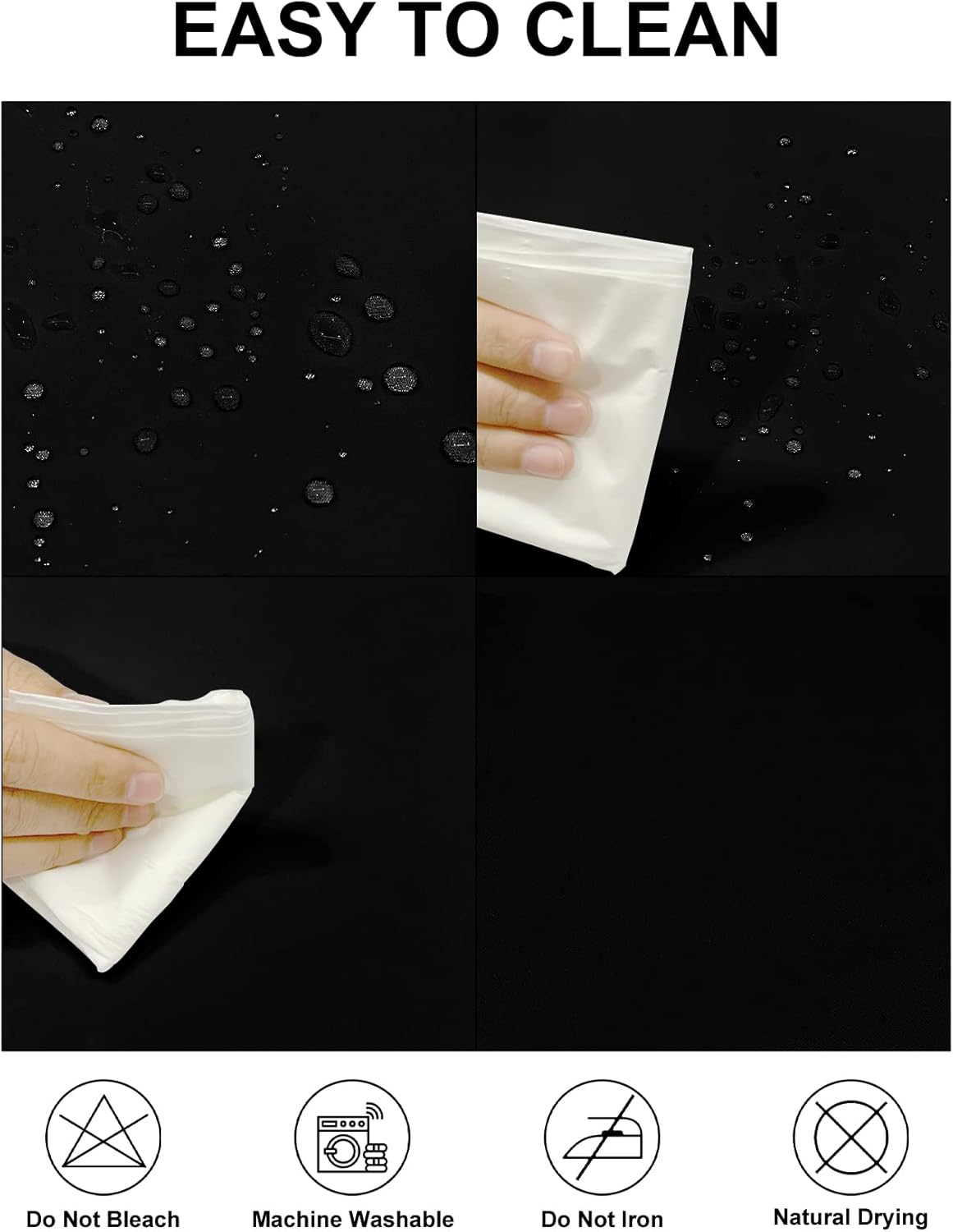 Fokitut 2 Pack Waterproof Round Tablecloth, 90 Inch, Stain Resistant and Wrinkle Polyester Table Cloth, Fabric Table Cover for Kitchen Dining, Wedding, Party, Holiday Dinner-Black