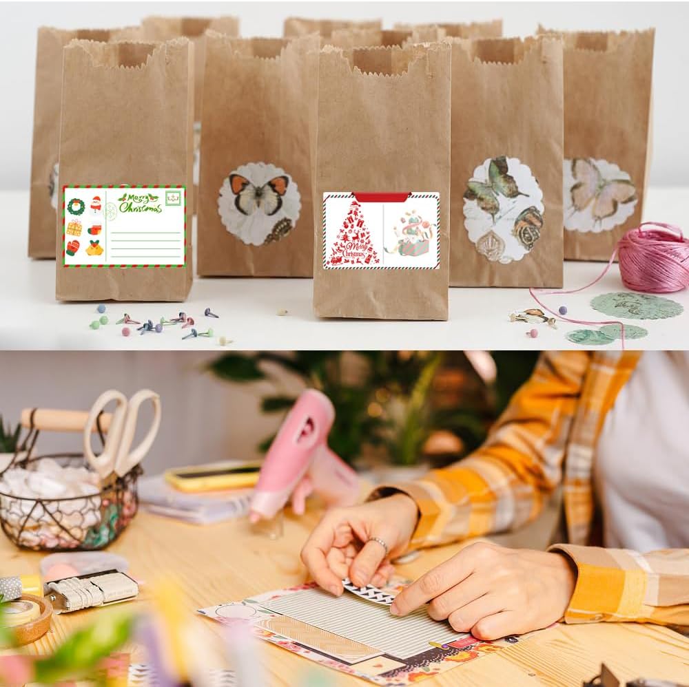 100-1000pcs Custom Stickers Merry Christmas Stickers Personalized Labels Adhesive Xmas Decorative Envelope Seals Stickers for Cards Gift Boxes(VSquare-3)