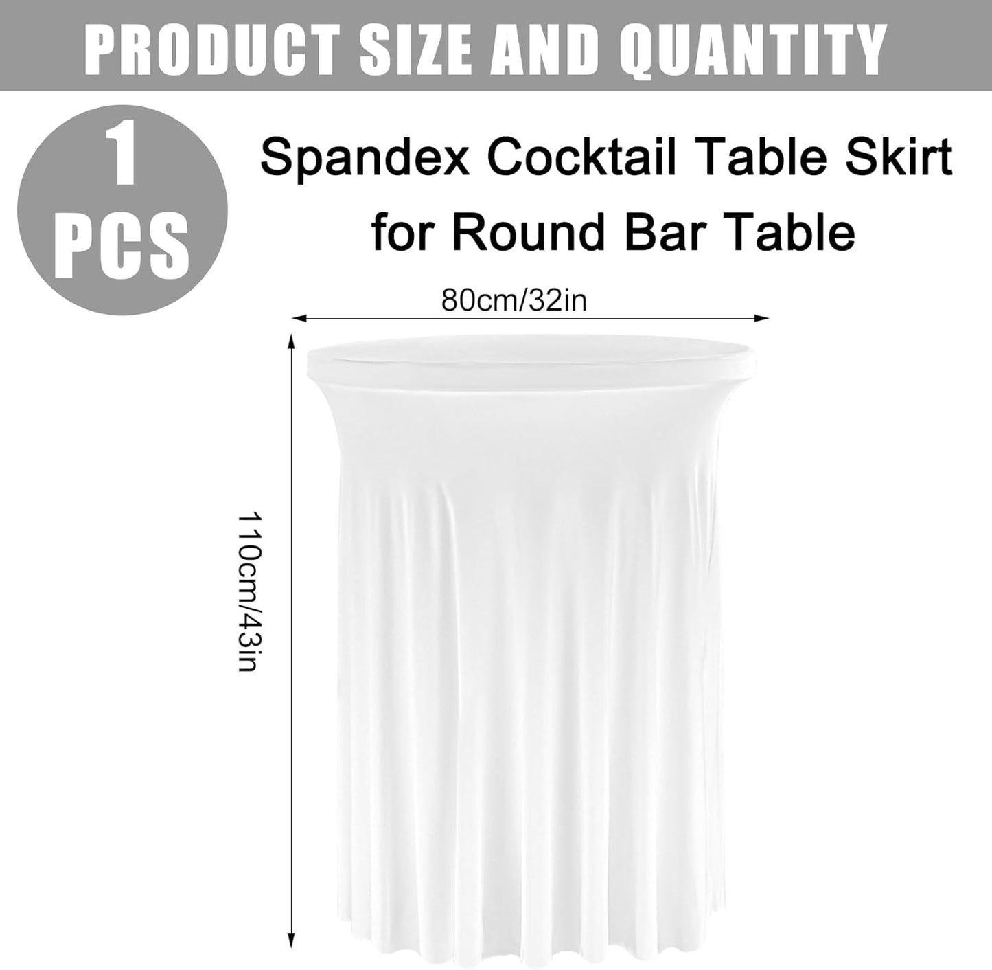 Fivenl Spandex Cocktail Table Skirt 32"x 43" White Stretch Cocktail Table Cover, Washable Round High Top Tablecloth for Bar, Wedding, Party, Events (White)