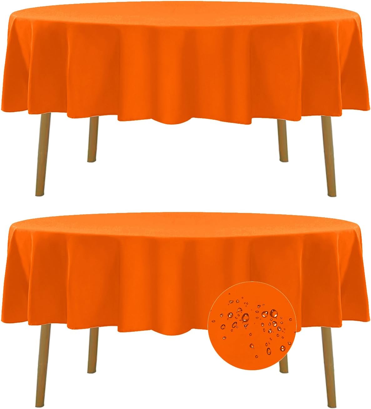 Fokitut 2 Pack Waterproof Round Tablecloth, 90 Inch, Stain Resistant and Wrinkle Polyester Table Cloth, Fabric Table Cover for Kitchen Dining, Wedding, Party, Holiday Dinner-Orange