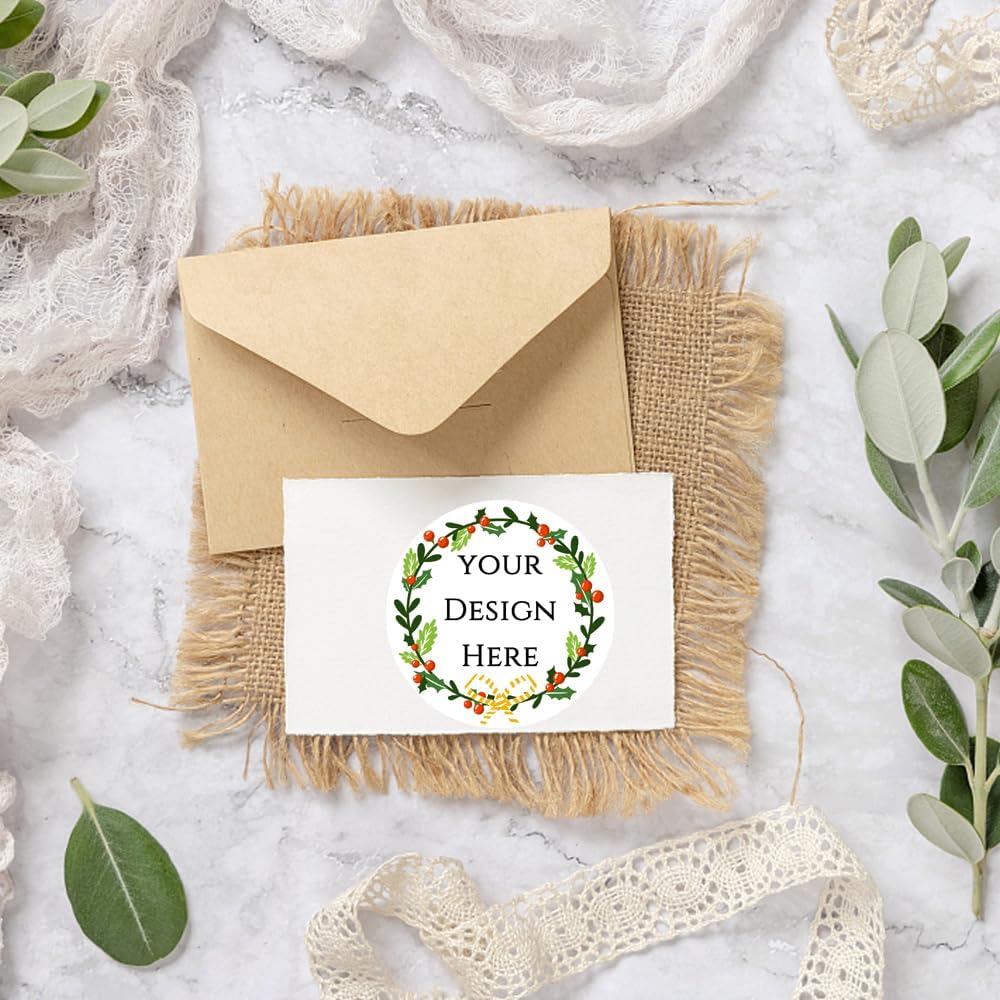 100-1000pcs Custom Stickers Merry Christmas Stickers Personalized Labels Adhesive Xmas Decorative Envelope Seals Stickers for Cards Gift Boxes (Round Kraft -4)