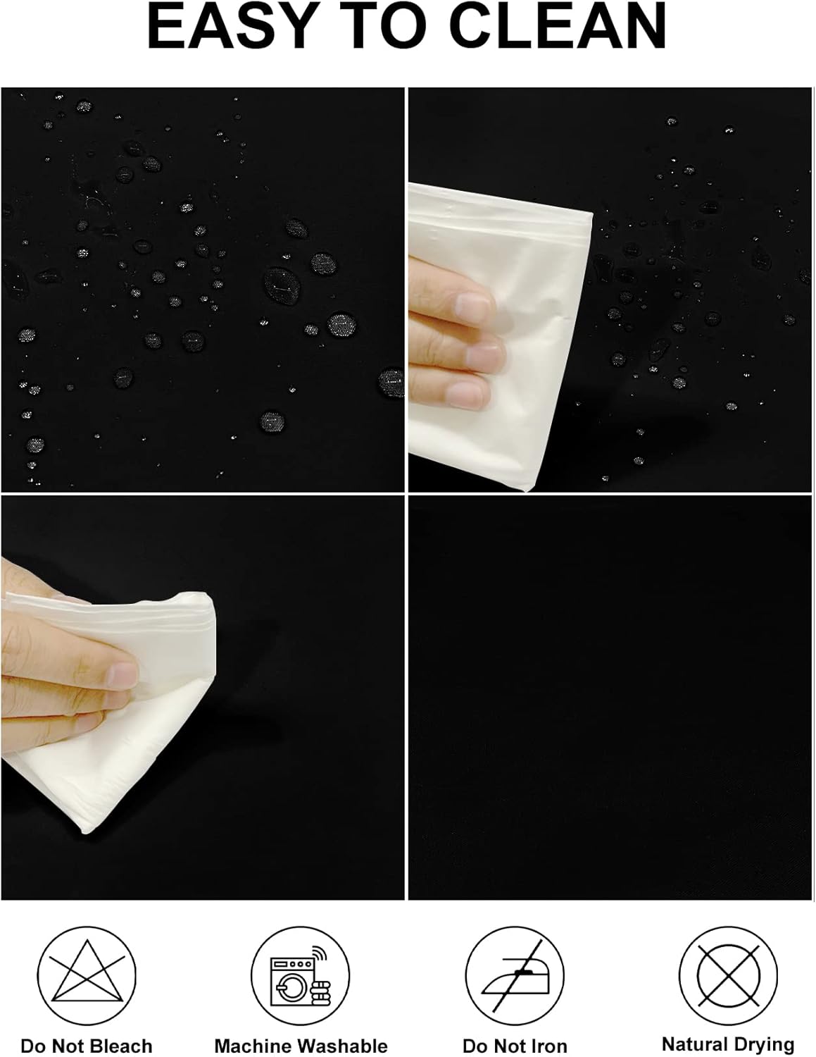 Fokitut 6 Pack Waterproof Rectangle Tablecloth, 60x102 Inch, Stain Resistant and Wrinkle Polyester Table Cloth, Fabric Table Cover for Kitchen Dining, Wedding, Party, Holiday Dinner-Black