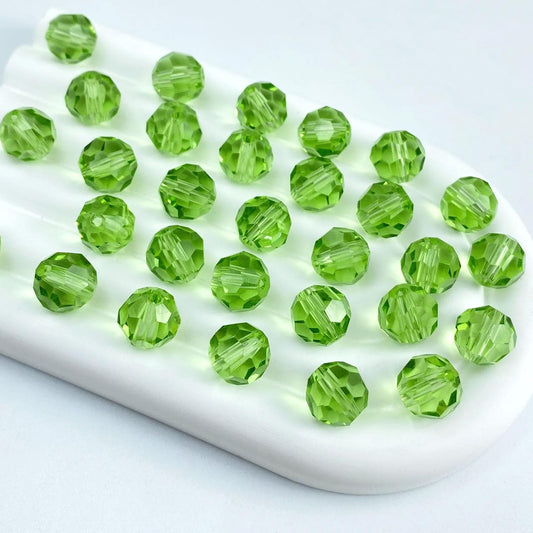 100 PCS 8mm Crystal Glass Beads Round Multiple Faceted Loose Spacer Glass Beads for DIY Handcrafte Bracelet Necklace Earring Jewelry Making(Light Green)