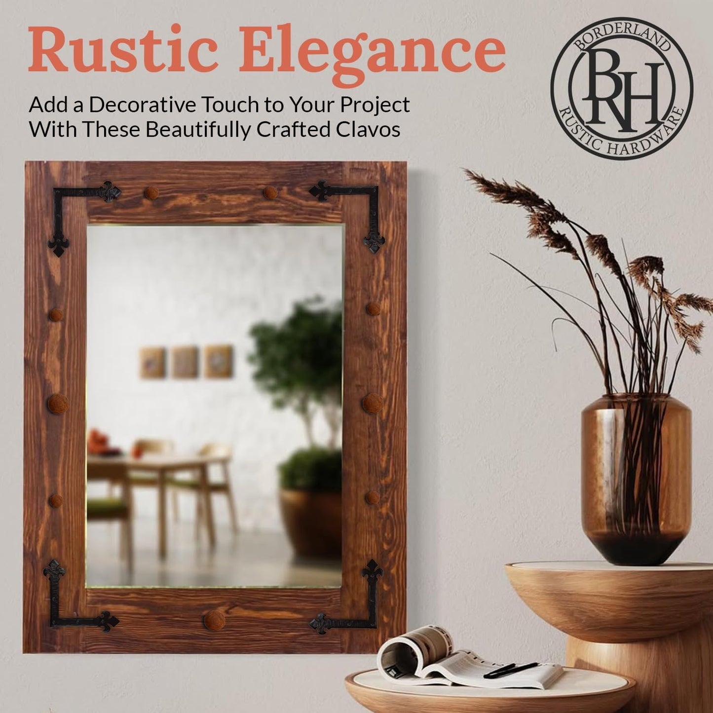 10 Pack 2" Round Head Iron Clavos Decorative Nails – Rusted – Handmade Rustic Round Fasteners for Farmhouse Shutters, Faux Wood Beams, Barn Doors, Shutters, Gates – Ornamental Wood Accent