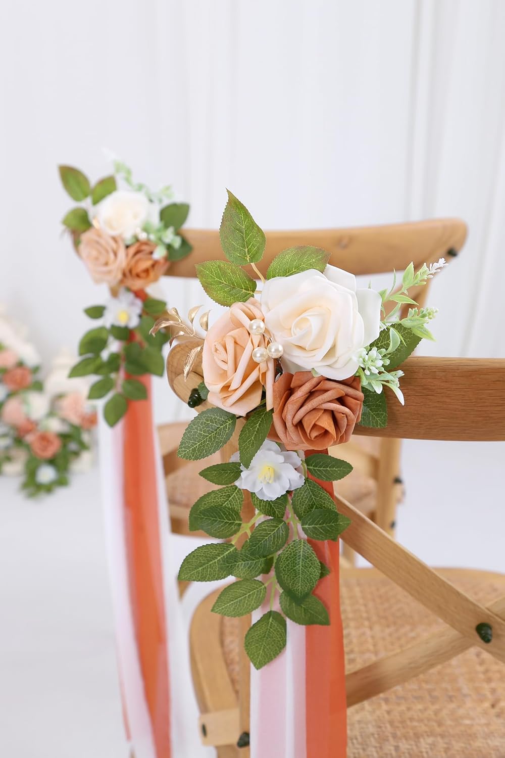 10 Wedding Aisle Decorations for Ceremony - Terracotta Chair Flowers for Church Pew Decor