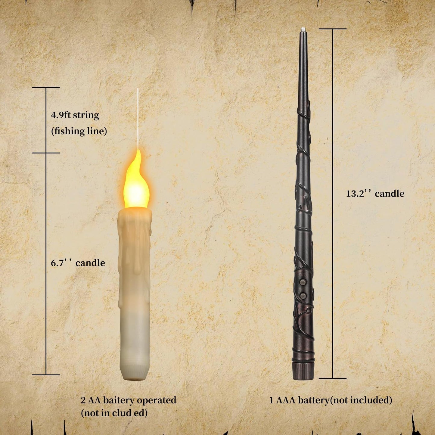 Floating Candles with Wand Remote, Magic Floating Halloween Candles, Flameless LED Flickering Witch Decor Hanging Candles for Halloween Christmas Birthday Party Room Ceiling Decorations, Pack of 12