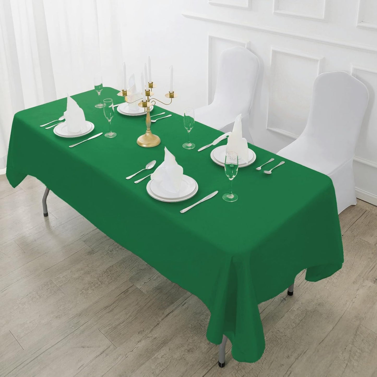 Fokitut 2 Pack Waterproof Rectangle Tablecloth, 60x84 Inch, Stain Resistant and Wrinkle Polyester Table Cloth, Fabric Table Cover for Kitchen Dining, Wedding, Party, Holiday Dinner-Emerald