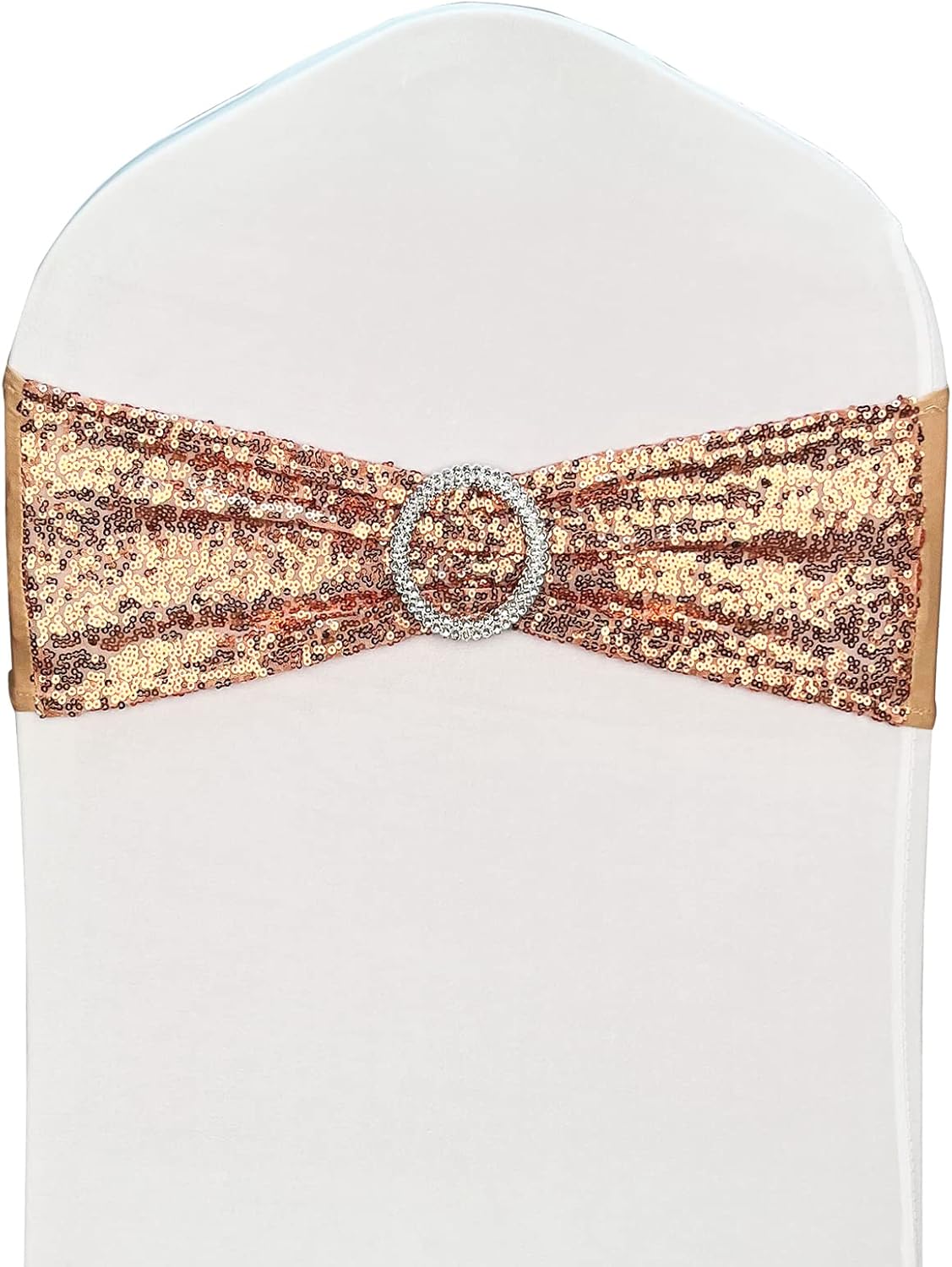 10 Pcs Sequin Chair Sashes Stretch Chair Bands Spandex Polyester Bows for Party Hotel Wedding Banquets Decoration - Rose Gold