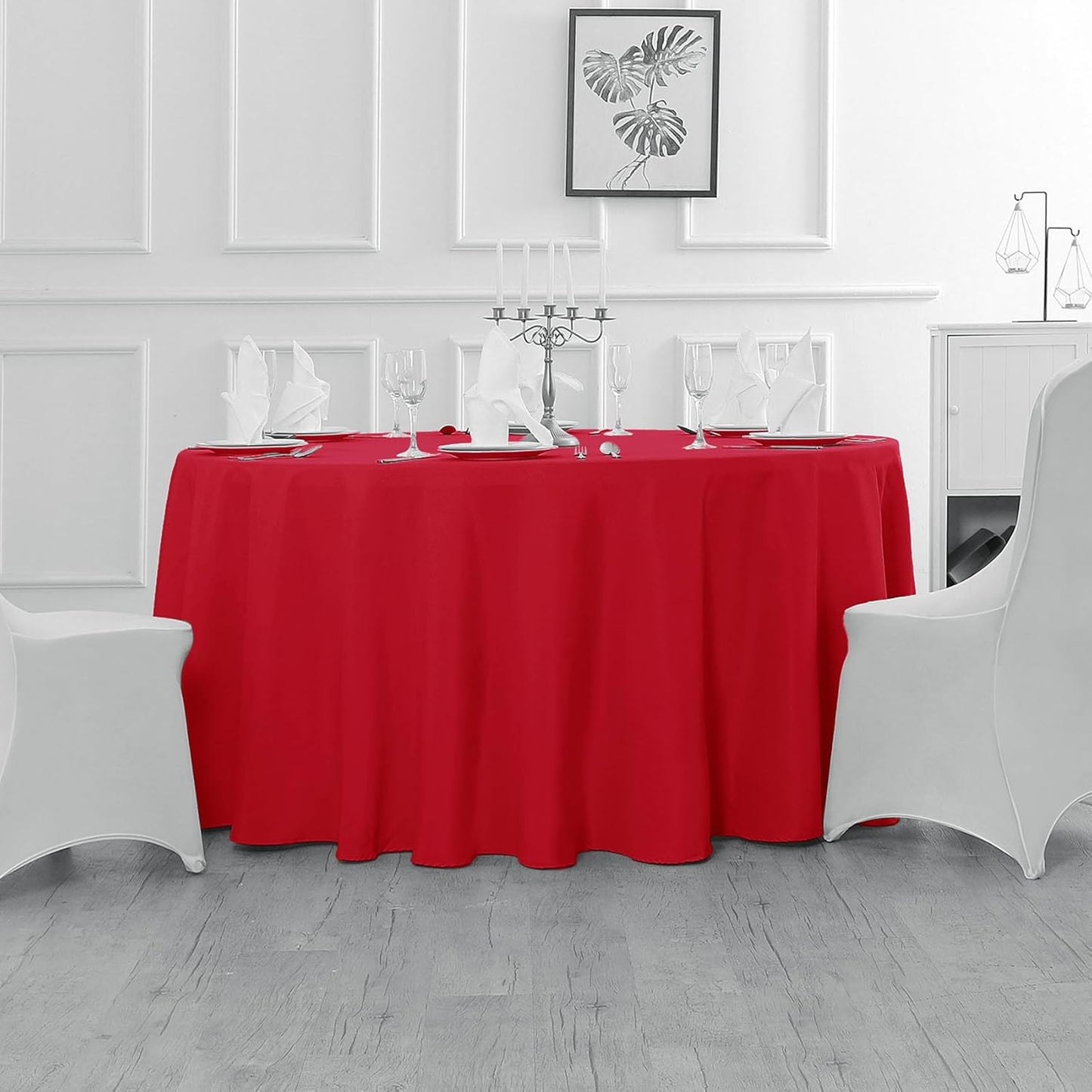 Fokitut 2 Pack Waterproof Round Tablecloth, 132 Inch, Stain Resistant and Wrinkle Polyester Table Cloth, Fabric Table Cover for Kitchen Dining, Wedding, Party, Holiday Dinner-Red