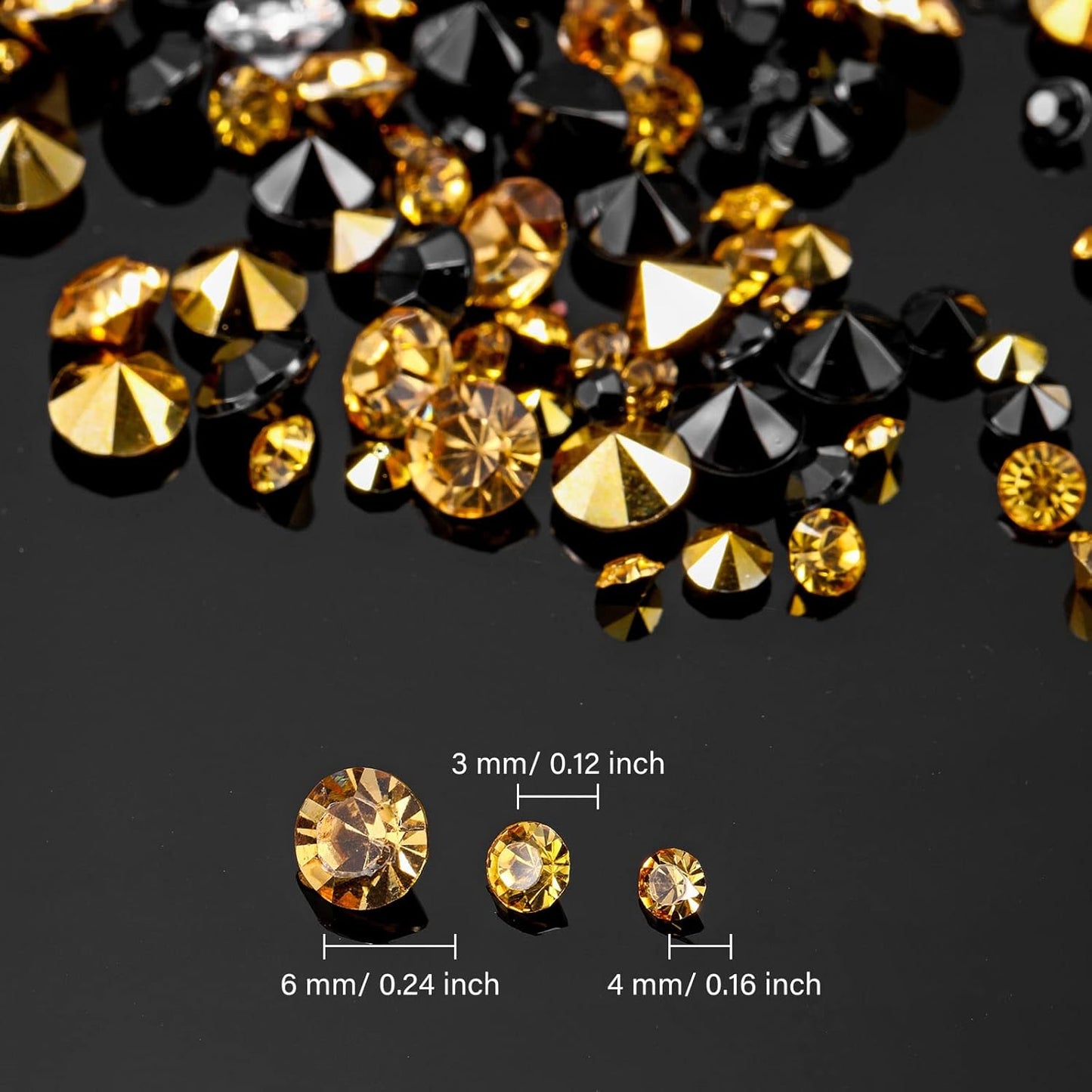 10000 Clear Wedding Table Scatter Confetti Crystals Acrylic Diamonds Rhinestones for Table Centerpiece Decorations Wedding Bridal Shower Decorations Vase Beads (Gold, Black,3 mm, 4 mm, 6 mm)