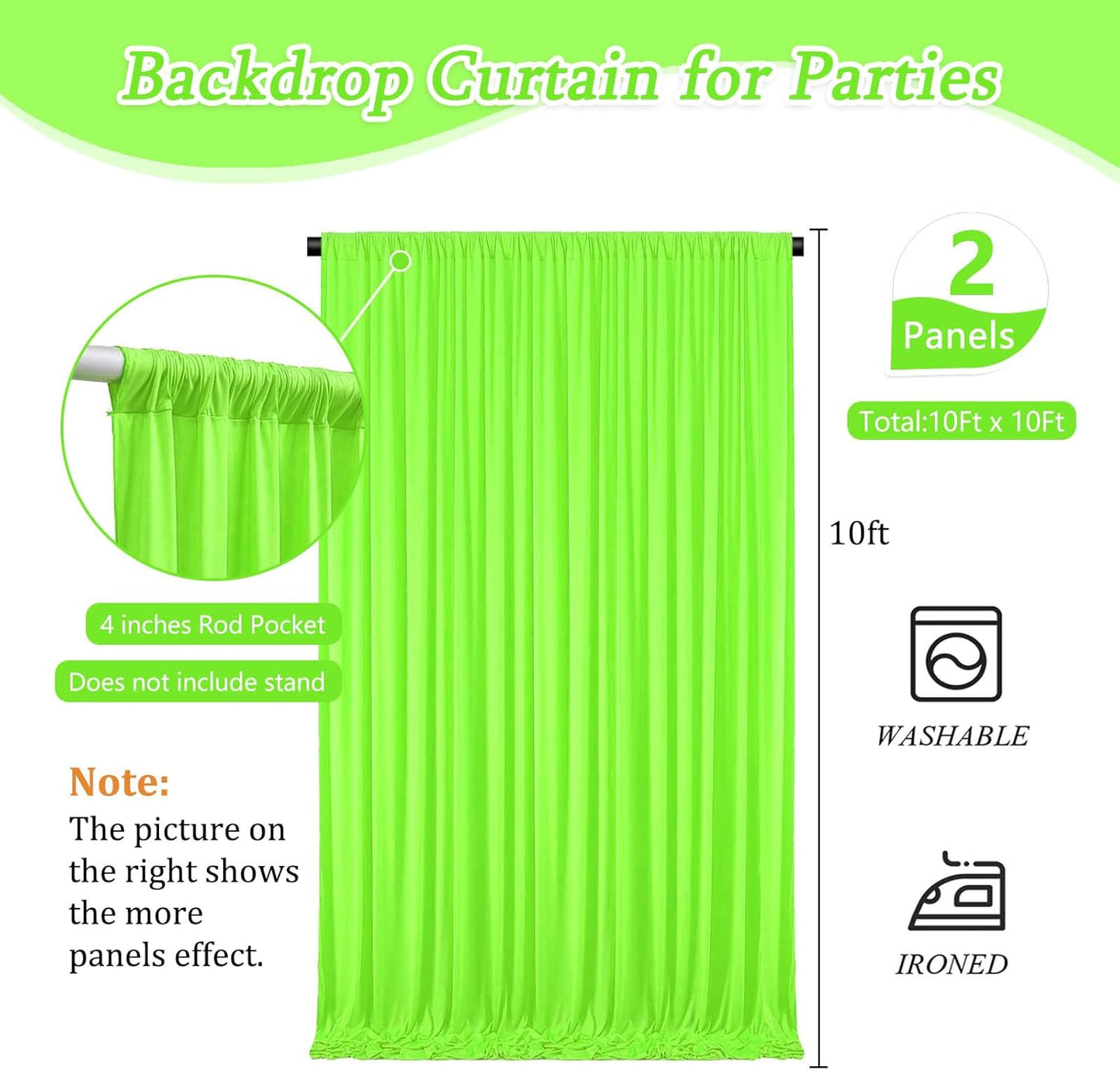 10 x 10 Feet Light Green Backdrop Curtain for Partie, Background Curtains for Photoshoot, Birthday, Wedding, Halloween, Thanksgiving, Christmas Day, New Year Party Decorations 5Ft x 10Ft, 2 Panels