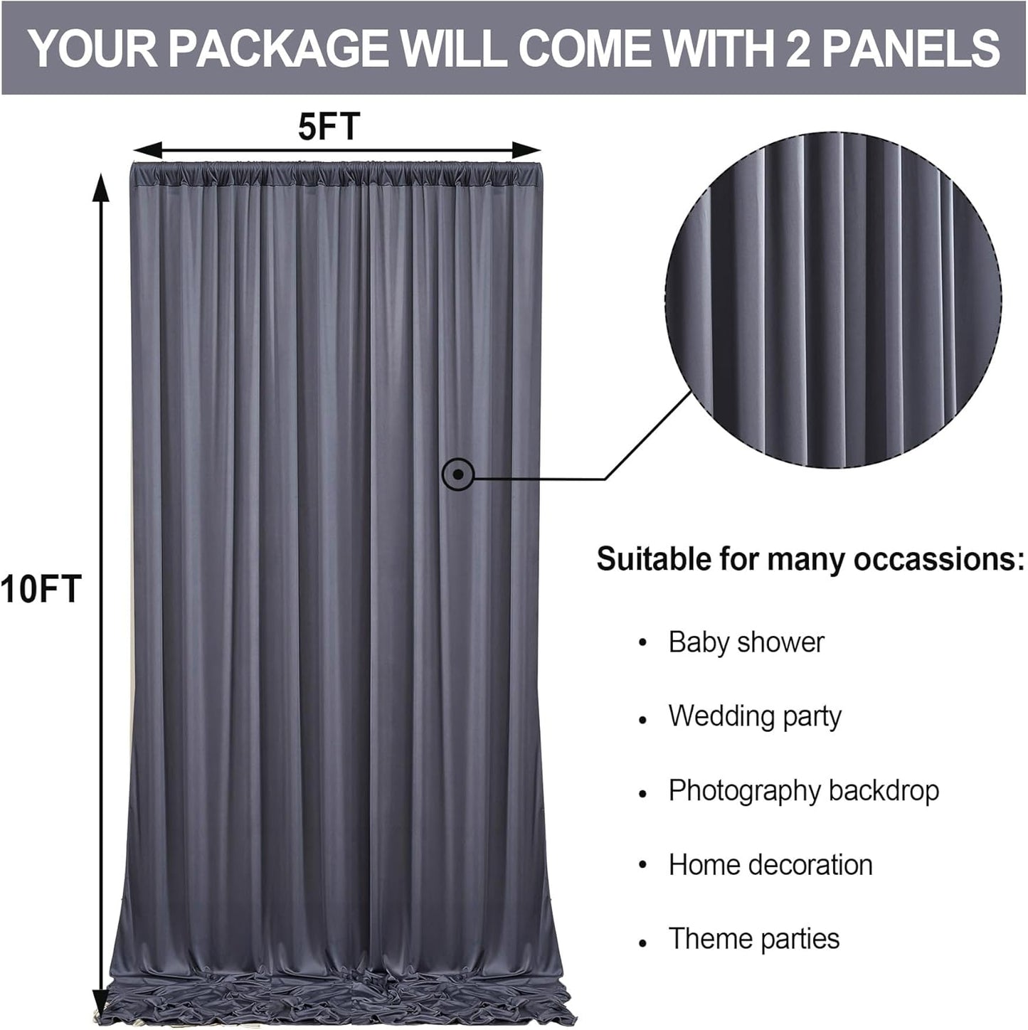 10 ft x 10 ft Wrinkle Free Charcoal Backdrop Curtain for Parties, Dark Grey Polyester Photo Backdrop Drapes for Baby Shower Wedding Engagement Birthday Party Backdrop Stand,5ft x 10ft 2 Panels