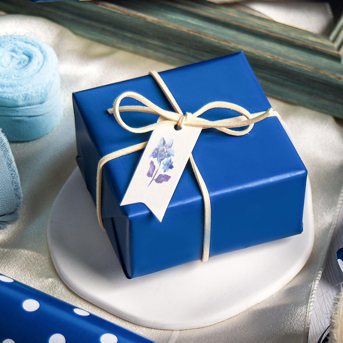 Flyhill Navy Blue Wrapping Paper,Reversible Gift Wrap Paper with Polka Dot Design for Father's Day,Birthday,Wedding,Baby Shower,All Holidays(17 Inch X 32.8 Feet)