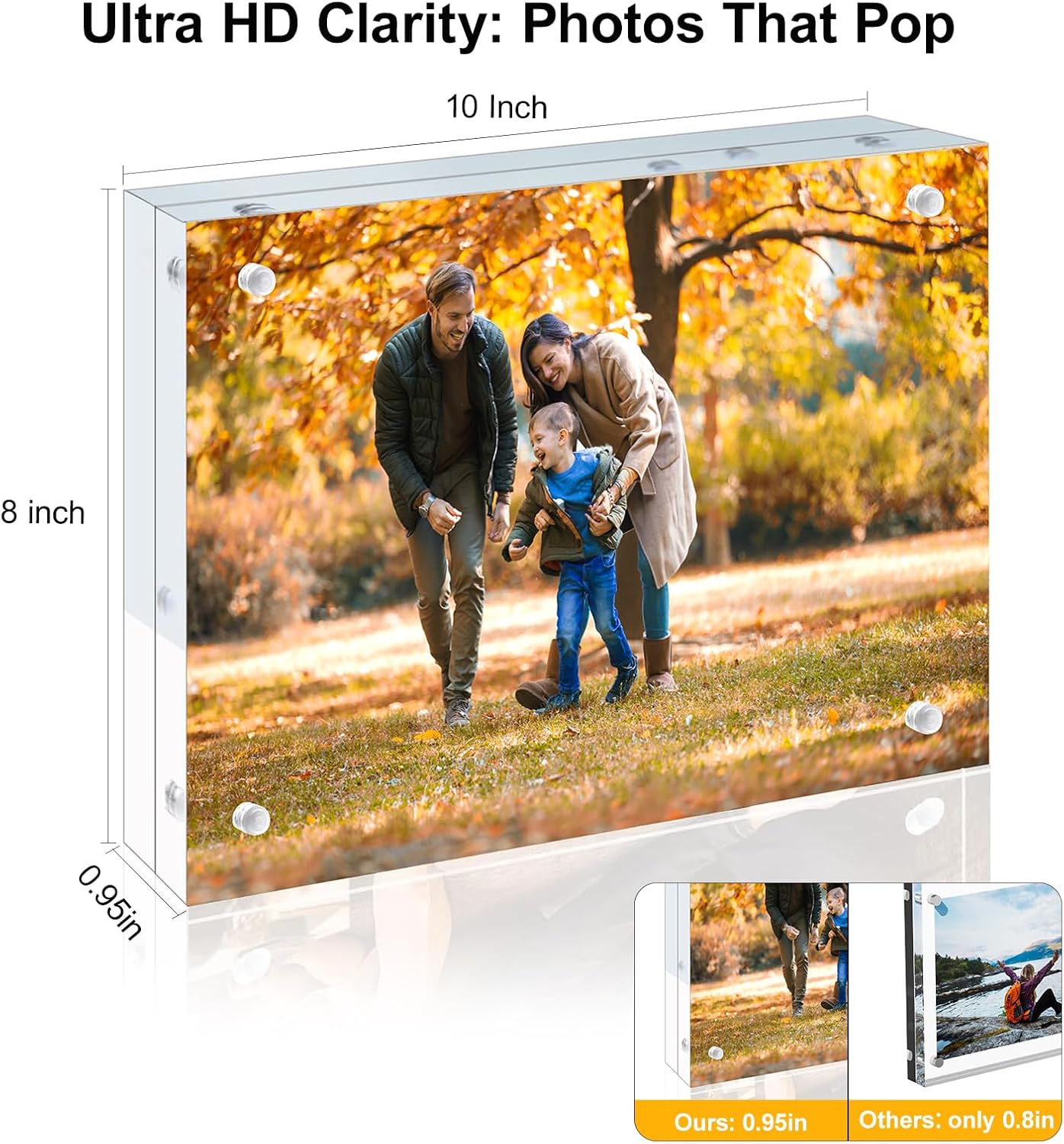 1 Pack 8x10 Acrylic Picture Frames - 20% Thicker Double Sided Magnetic Frame with UV Protection - Freestanding Clear Frameless Display for Tabletops - Modern Photo Frame Set for Home & Office Decor