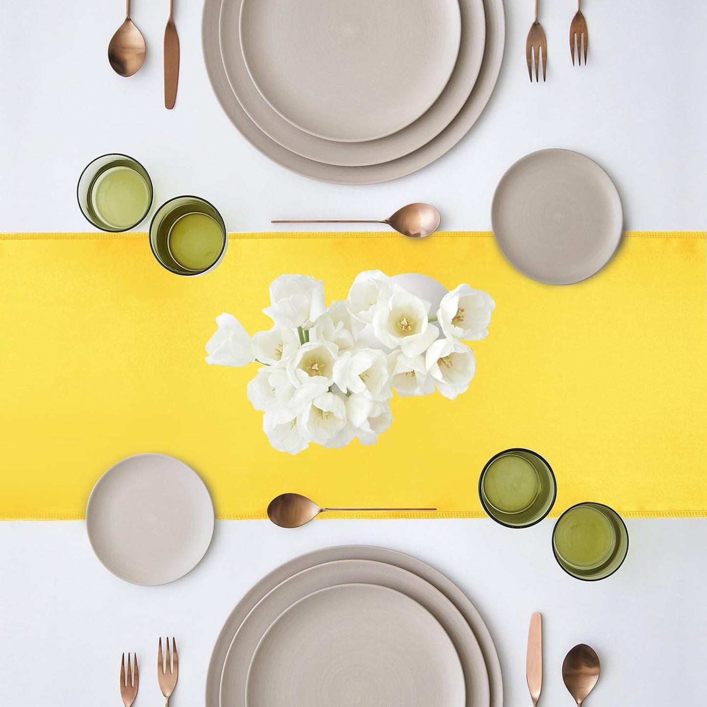 10 Pack Satin Table Runner 12 x 108 Inch Long Yellow Silk Table Runner for Wedding Party Banquet Birthday Decoration