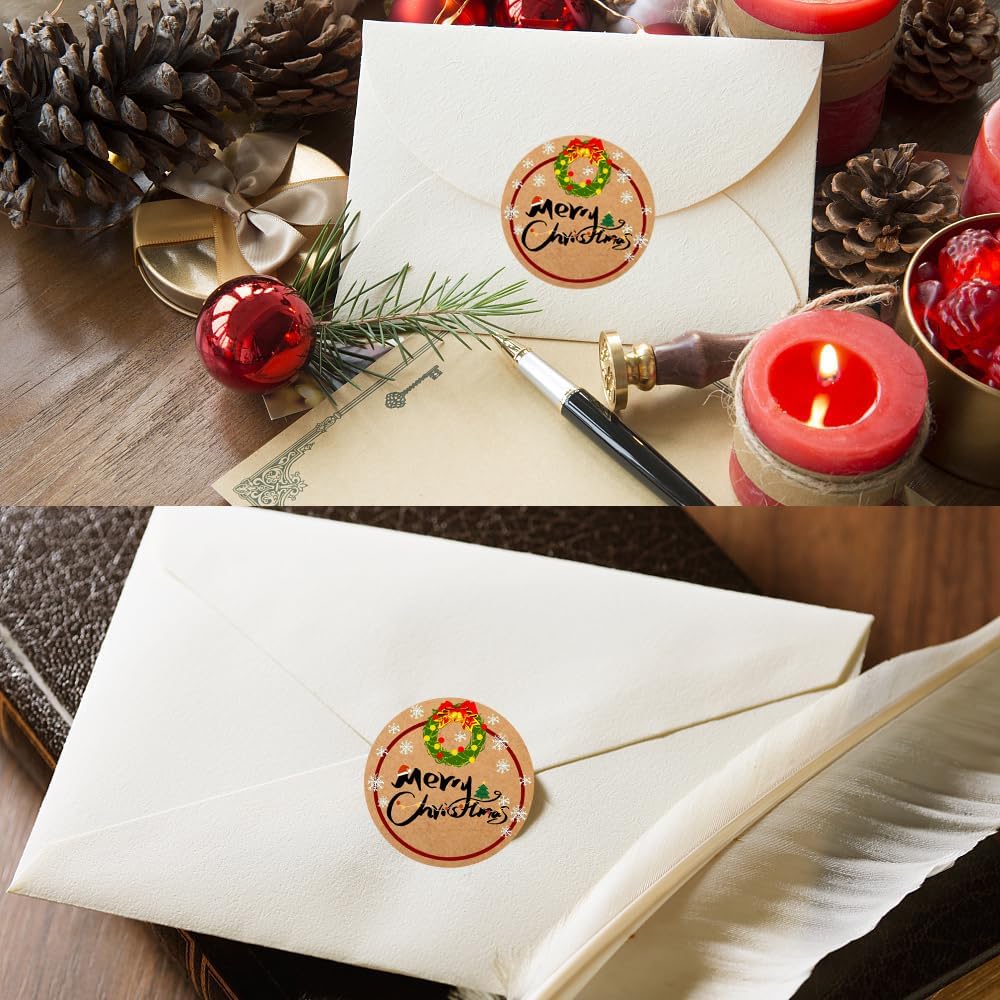 100-1000pcs Custom Stickers Merry Christmas Stickers Personalized Labels Adhesive Xmas Decorative Envelope Seals Stickers for Cards Gift Boxes(Round-5)