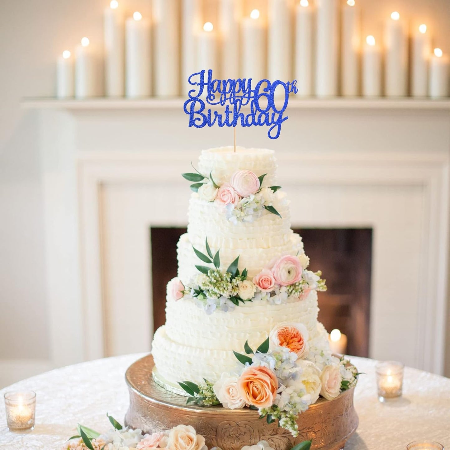 1 PCS Happy 60th Birthday Cake Topper Glitter Cheers to 60 Years Birthday Cake Pick 60 Fabulous Cake Decoration for Happy 60th Birthday Anniversary Party Decorations Supplies Blue