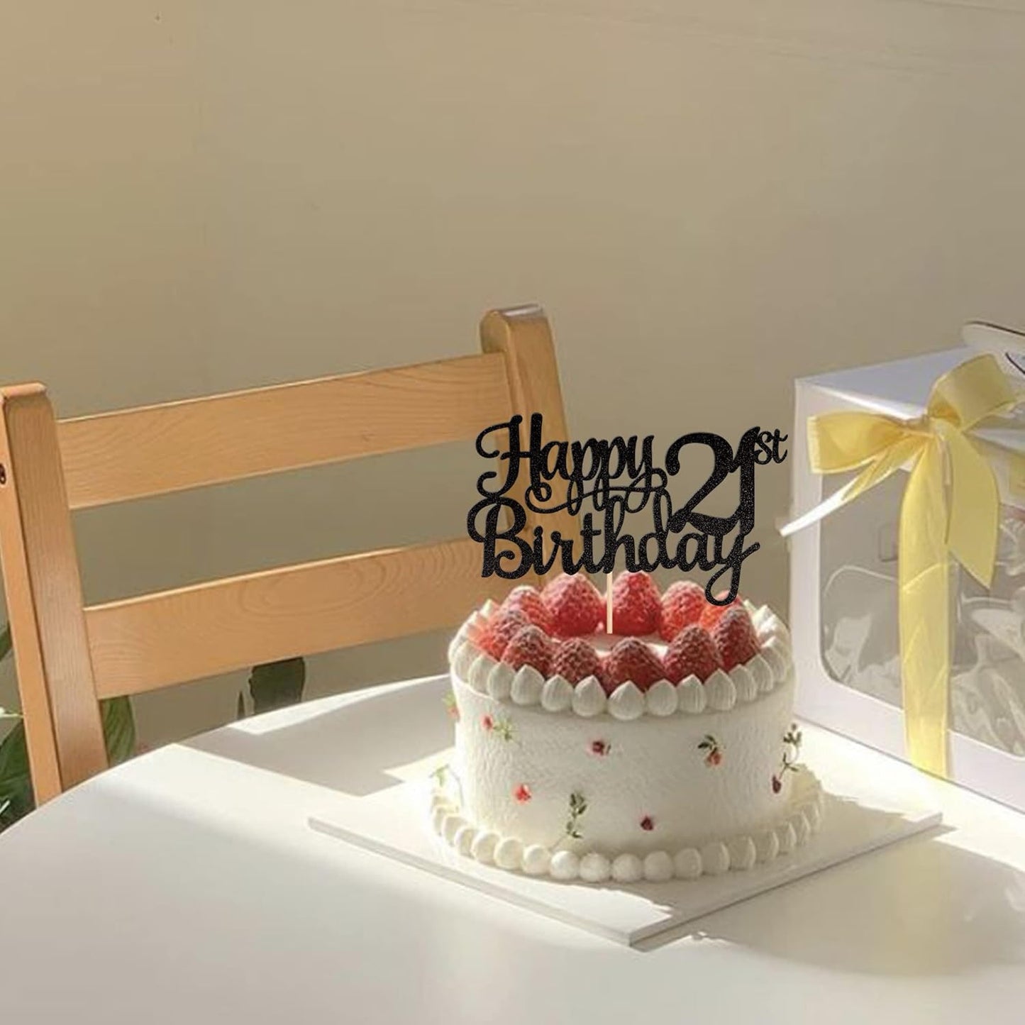 1 PCS Happy 21st Birthday Cake Topper Glitter Cheers to 21 Years Cake Pick 21 Fabulous Cake Decoration for 21st Birthday Party Decorations Supplies Black