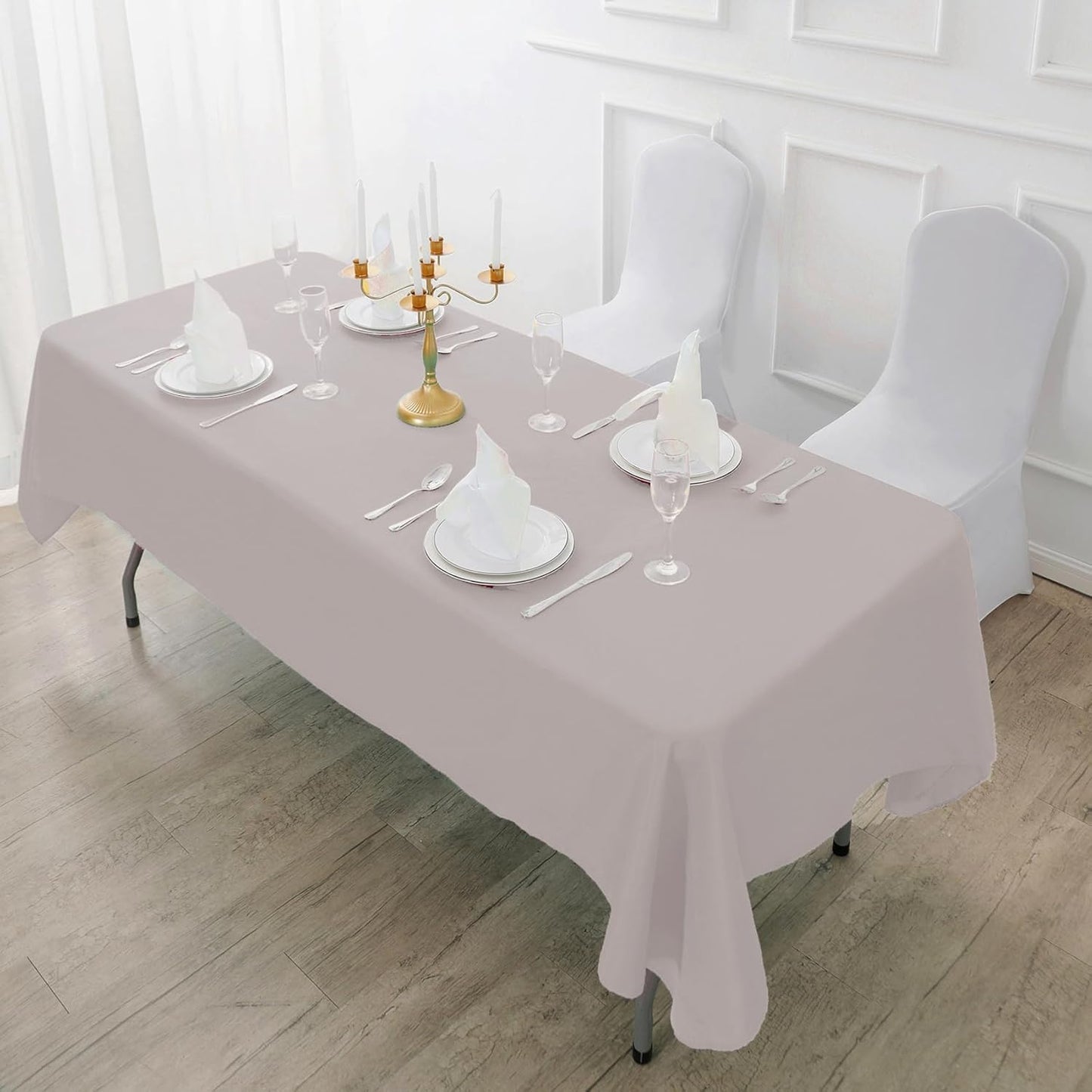 Fokitut 2 Pack Waterproof Rectangle Tablecloth, 90x156 Inch,Stain Resistant and Wrinkle Polyester Table Cloth, Fabric Table Cover for Kitchen Dining, Wedding, Party, Holiday Dinner-Silver