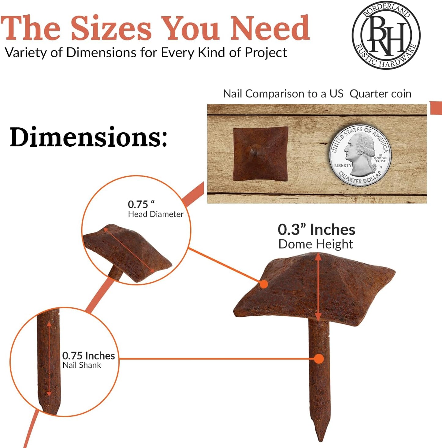 100 Pack 0.75" Square Head Iron Clavos Decorative Nails – Rusted – Handmade Rustic Square Fasteners for Farmhouse Shutters, Faux Wood, Barn Doors, Shutters, and Gates – Ornamental Wood Accent