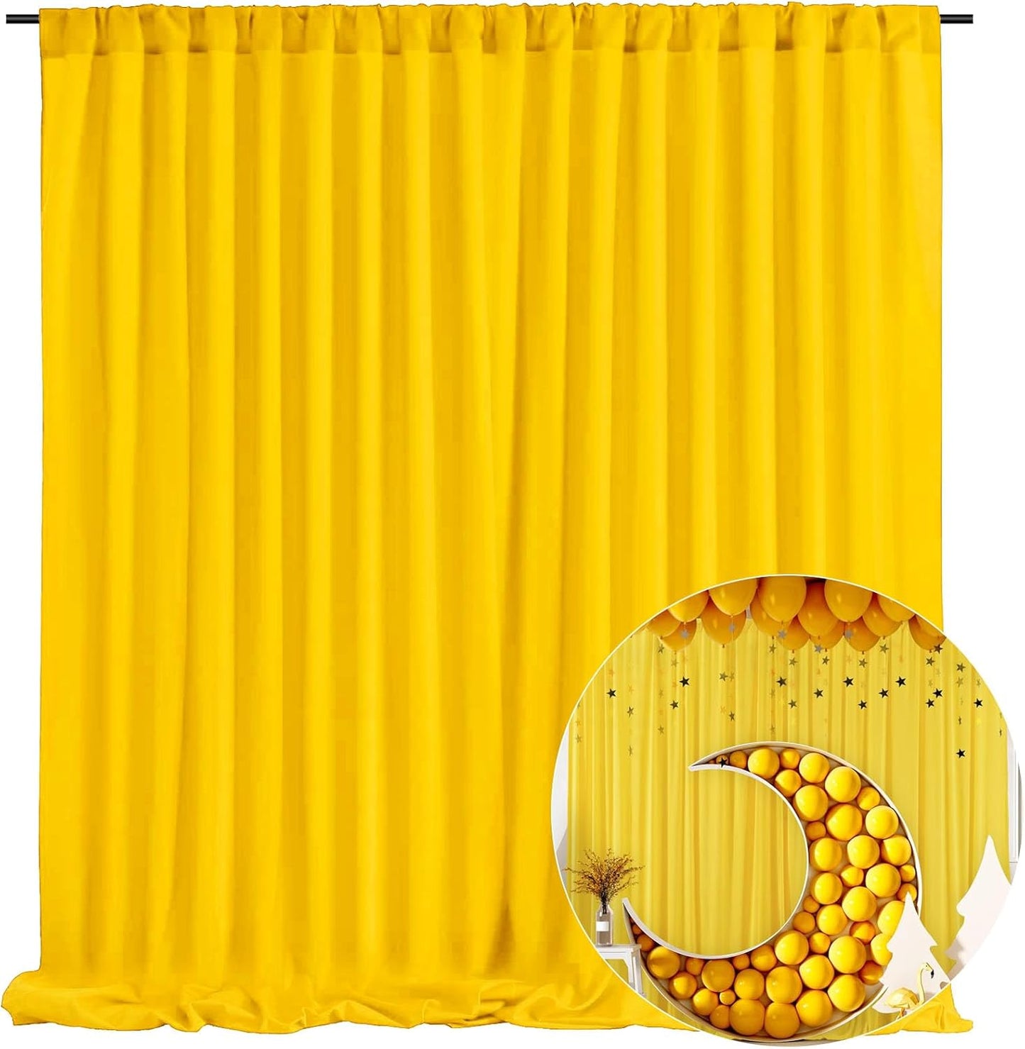 10 x 10 Feet Yellow Backdrop Curtain for Partie, Background Curtains for Photoshoot, Birthday, Wedding, Halloween, Thanksgiving, Christmas Day, New Year Party Decorations 5Ft x 10Ft, 2 Panels