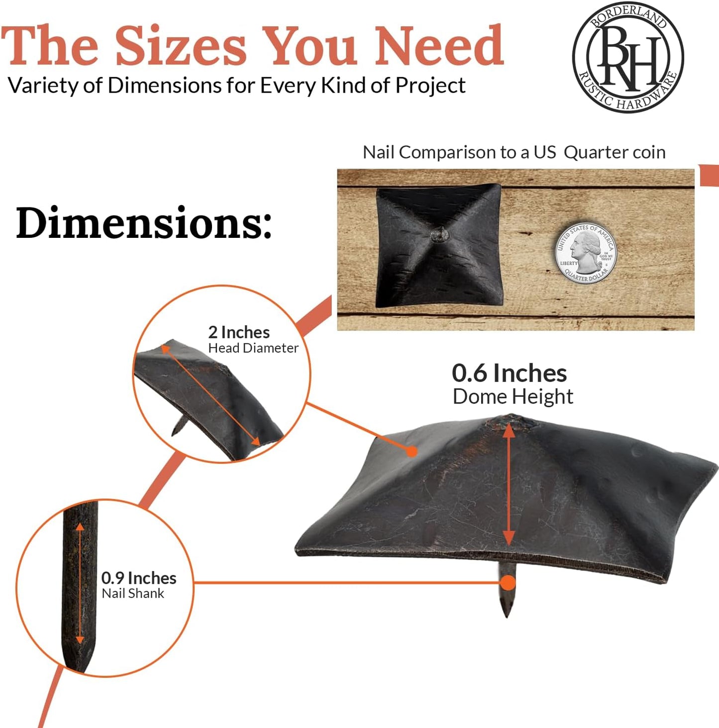 100 Pack 2" Square Head Iron Clavos Decorative Nails – Sealed Unfinished – Handmade Rustic Square Fasteners for Farmhouse Shutter, Barn Door, Shutters, and Gates – Ornamental Wood Accent