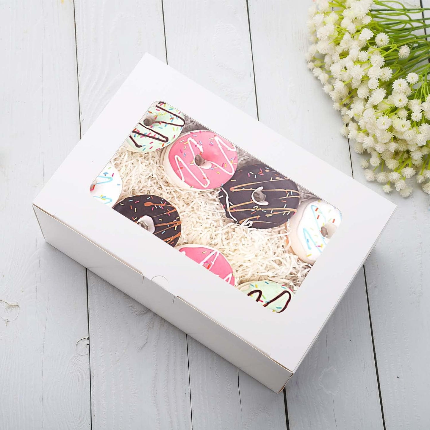 10-Set Cupcake Boxes with Inserts and Window Hold 6 Cupcakes,Cupcake Containers Bakery Cake Box,Pastry Carrier For Donut Cookie Treat Muffin Chocolate Bombs,9.4x6.3x3.9 In