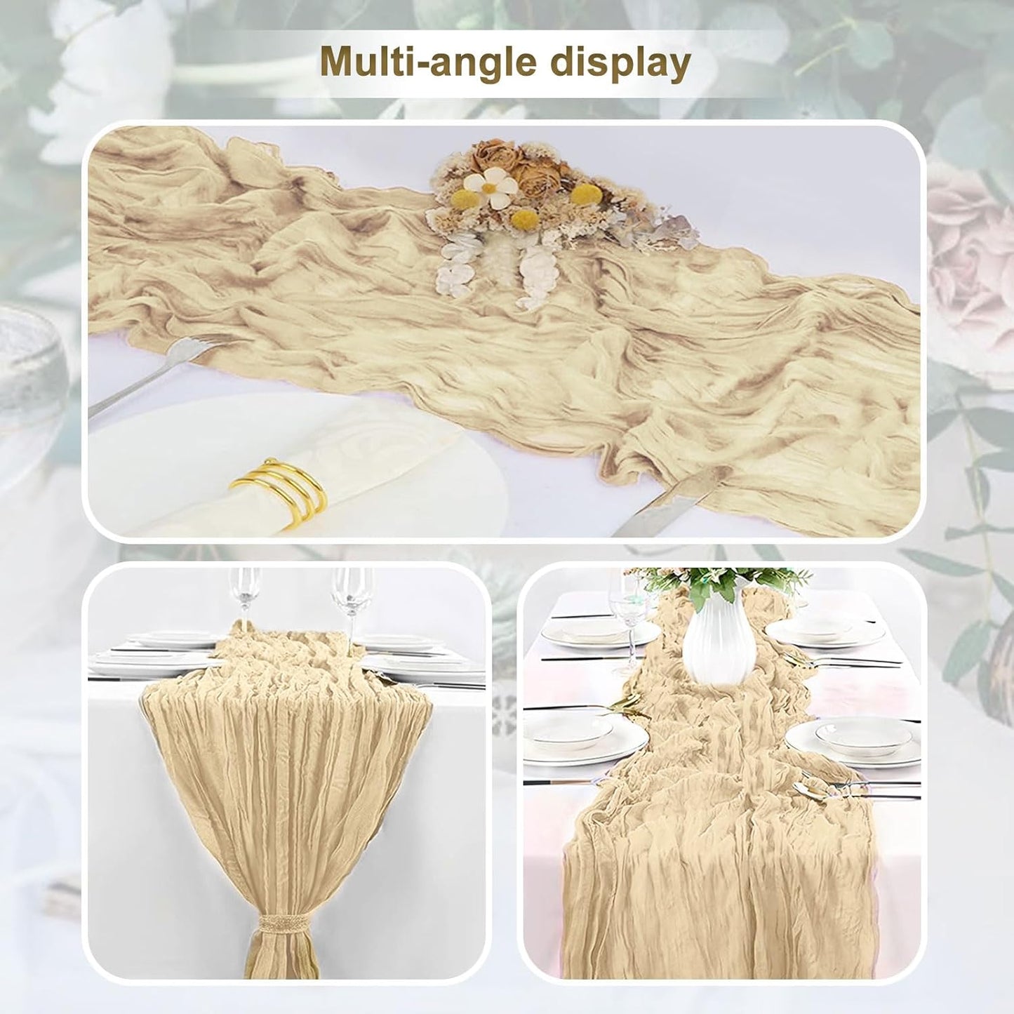 1 Pack Beige Cheesecloth Table Runner 35x120 Inch 10Ft Rustic Gauze Cheese Cloth Table Runner Sheer Cheesecloth Table Runners for Wedding Party Bridal Shower Decoration